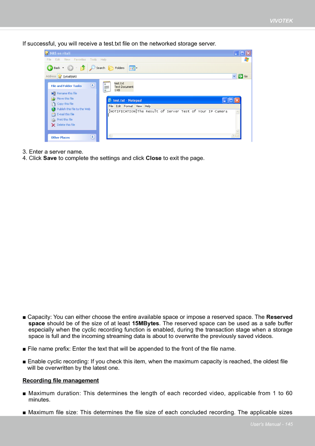 Vivotek SF8174 user manual Recording file management 