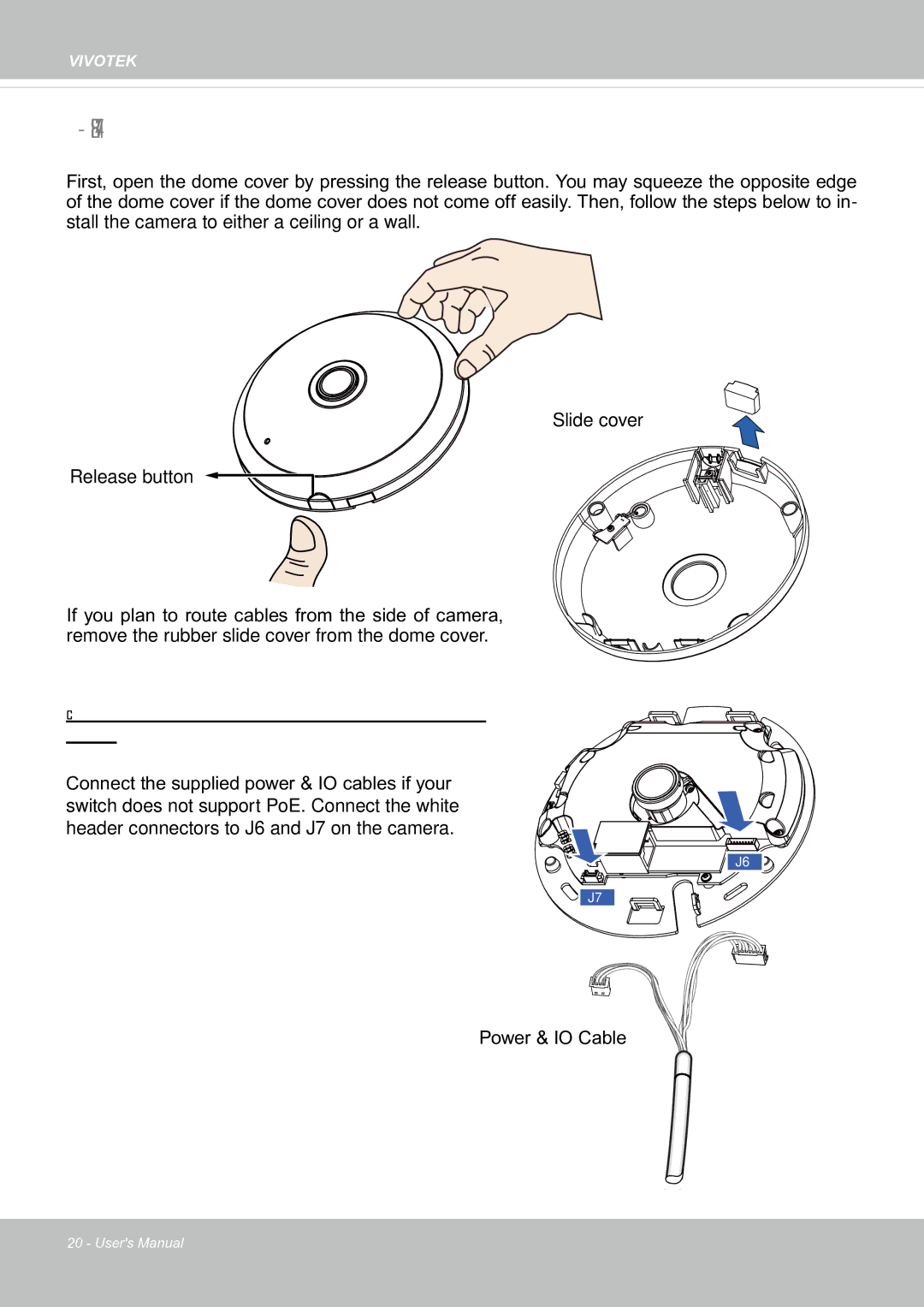 Vivotek user manual Hardware Installation SF8174, Connecting Ethernet Cable & the Power and IO Cable 