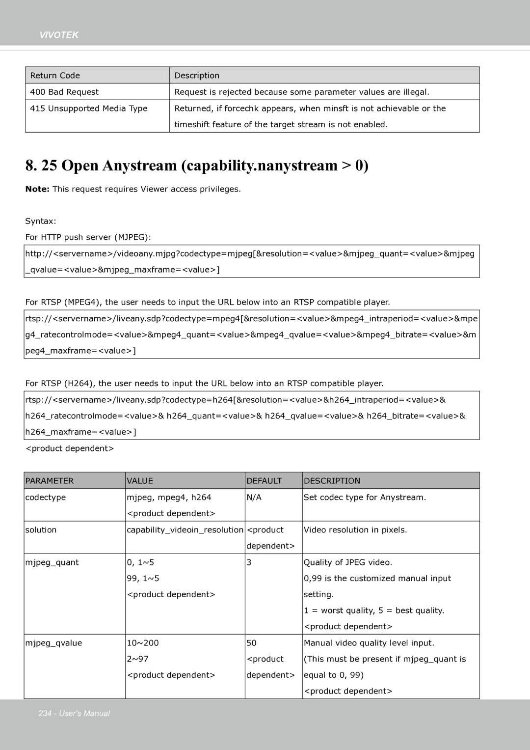 Vivotek SF8174 user manual Open Anystream capability.nanystream 