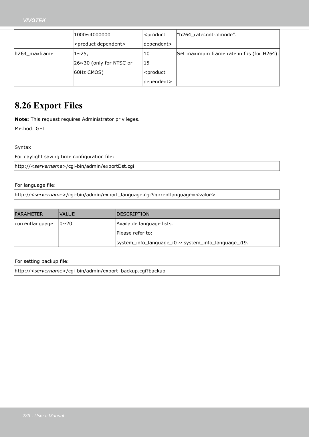 Vivotek SF8174 user manual Export Files 