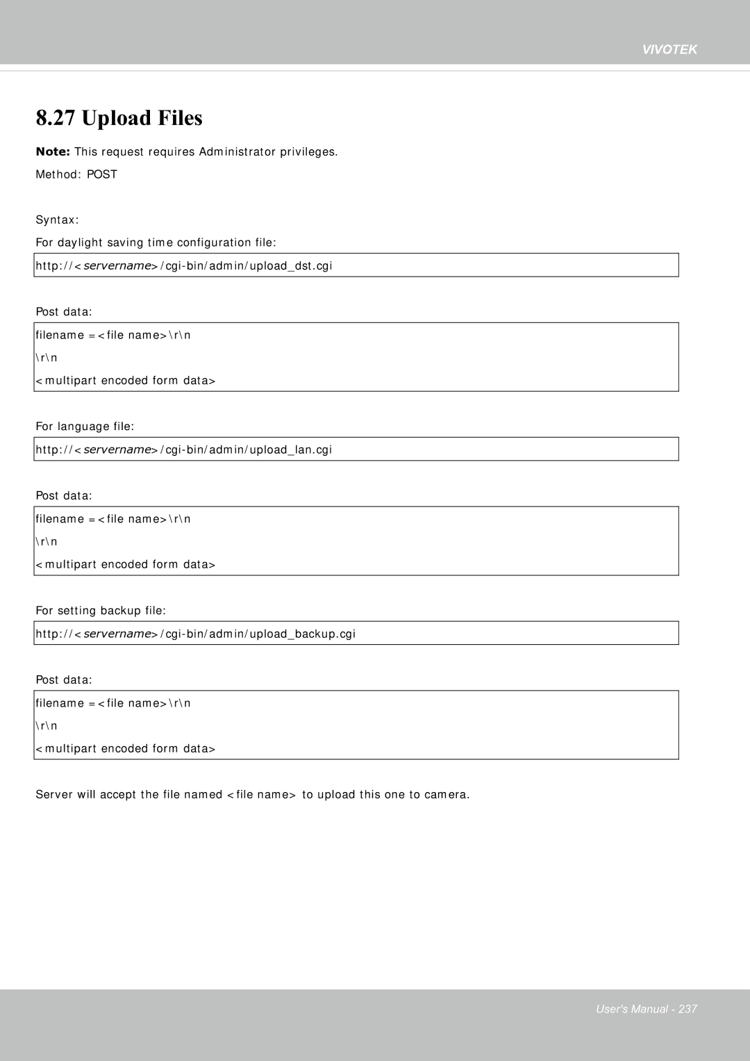 Vivotek SF8174 user manual Upload Files 