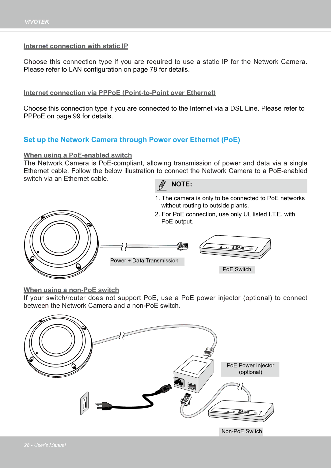 Vivotek SF8174 user manual Set up the Network Camera through Power over Ethernet PoE 