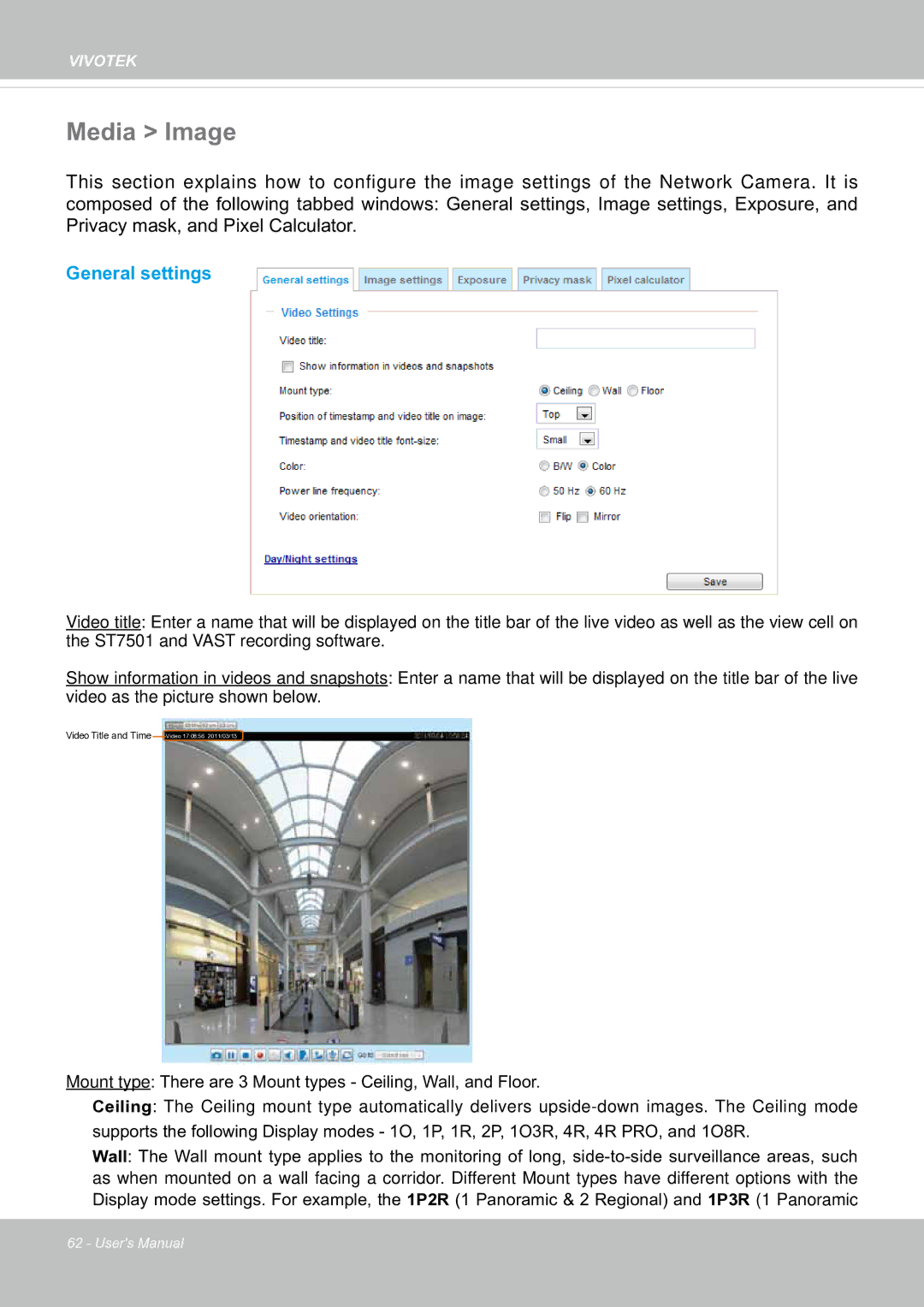 Vivotek SF8174 user manual Media Image, General settings 