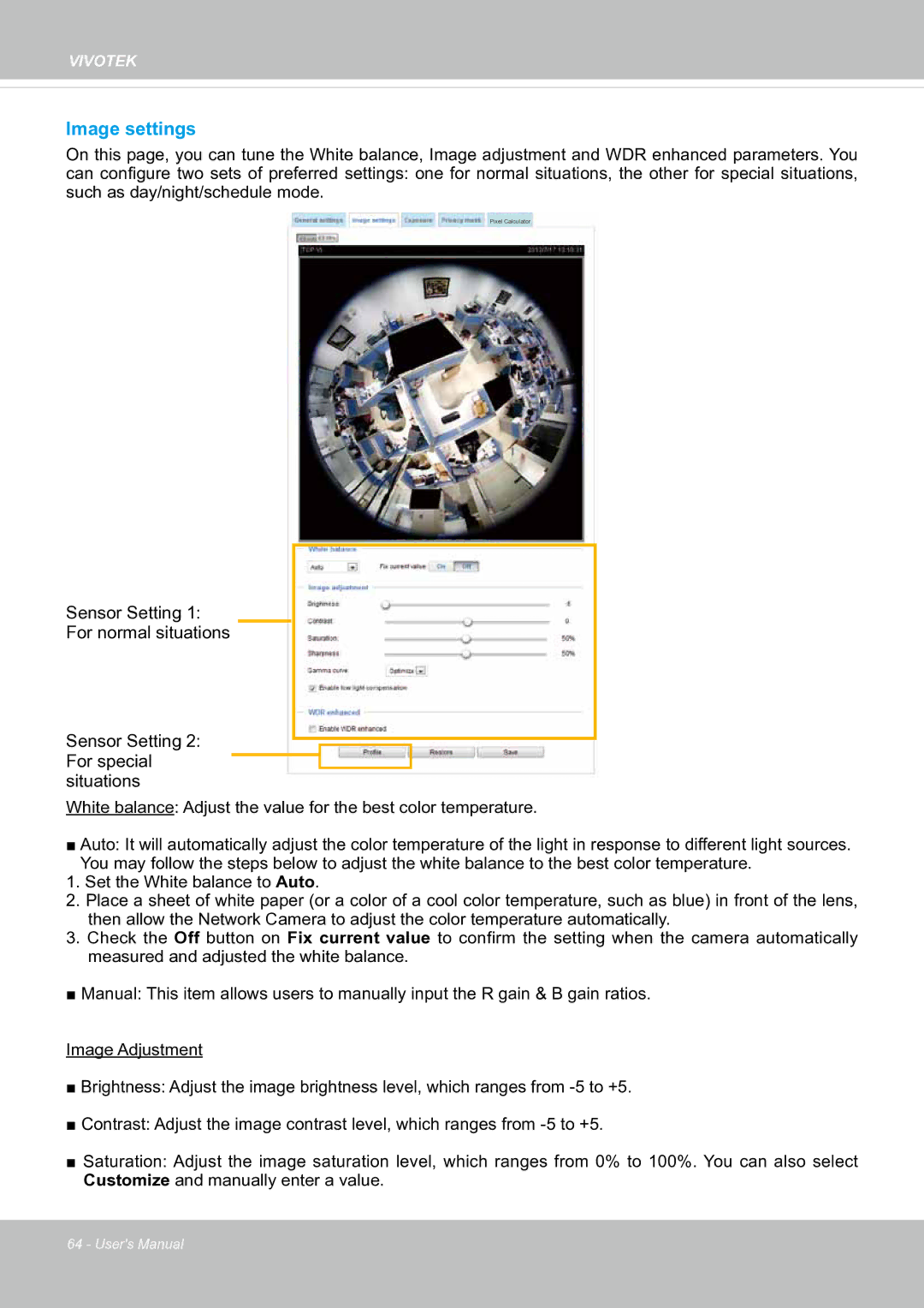 Vivotek SF8174 user manual Image settings 