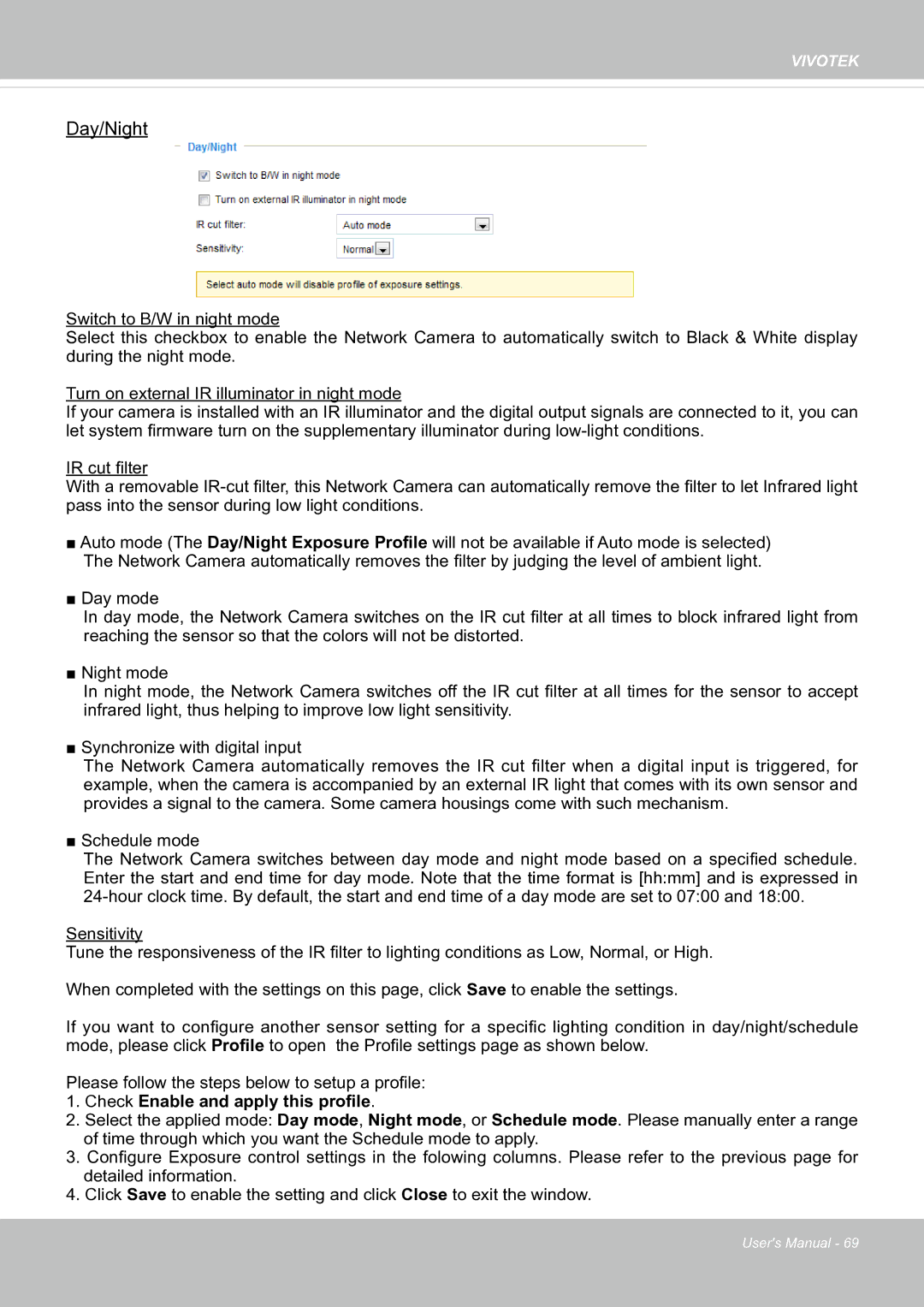 Vivotek SF8174 user manual Day/Night 