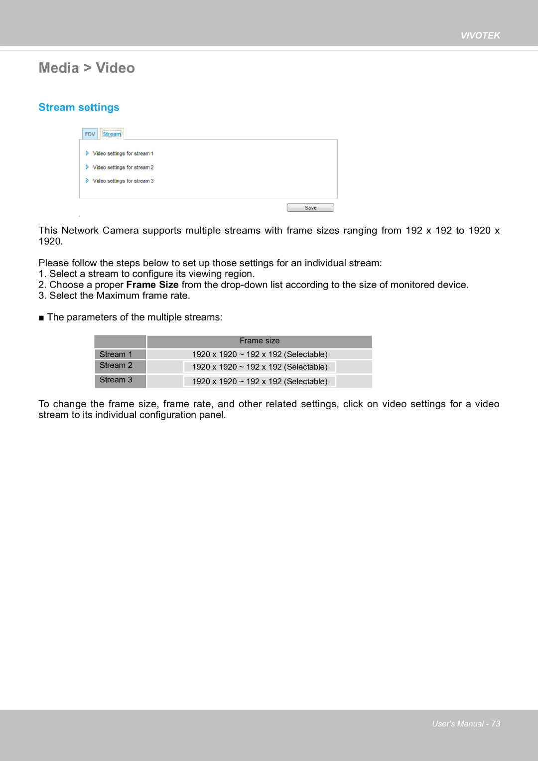 Vivotek SF8174 user manual Stream 