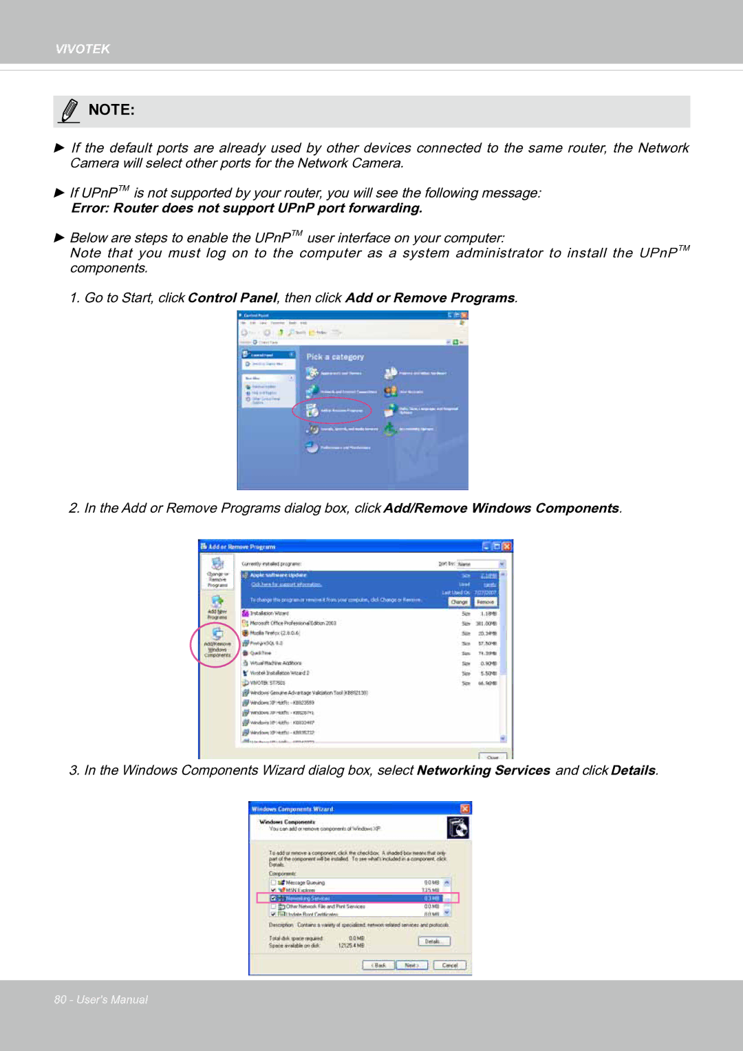 Vivotek SF8174 user manual Error Router does not support UPnP port forwarding 