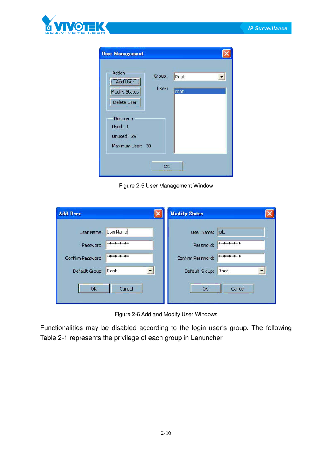 Vivotek ST3402 user manual User Management Window 