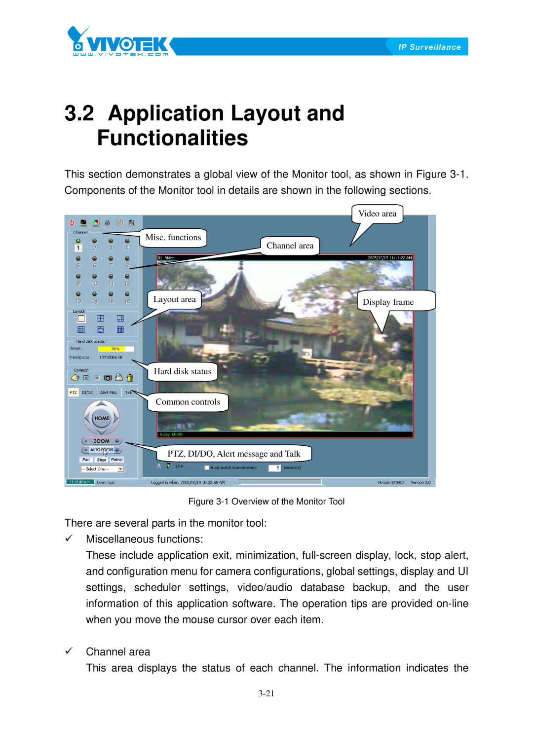 Vivotek ST3402 user manual Application11BLayout Functionalities, Overview of the Monitor Tool 