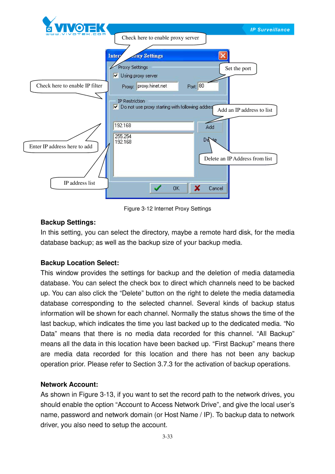 Vivotek ST3402 user manual Backup Settings 