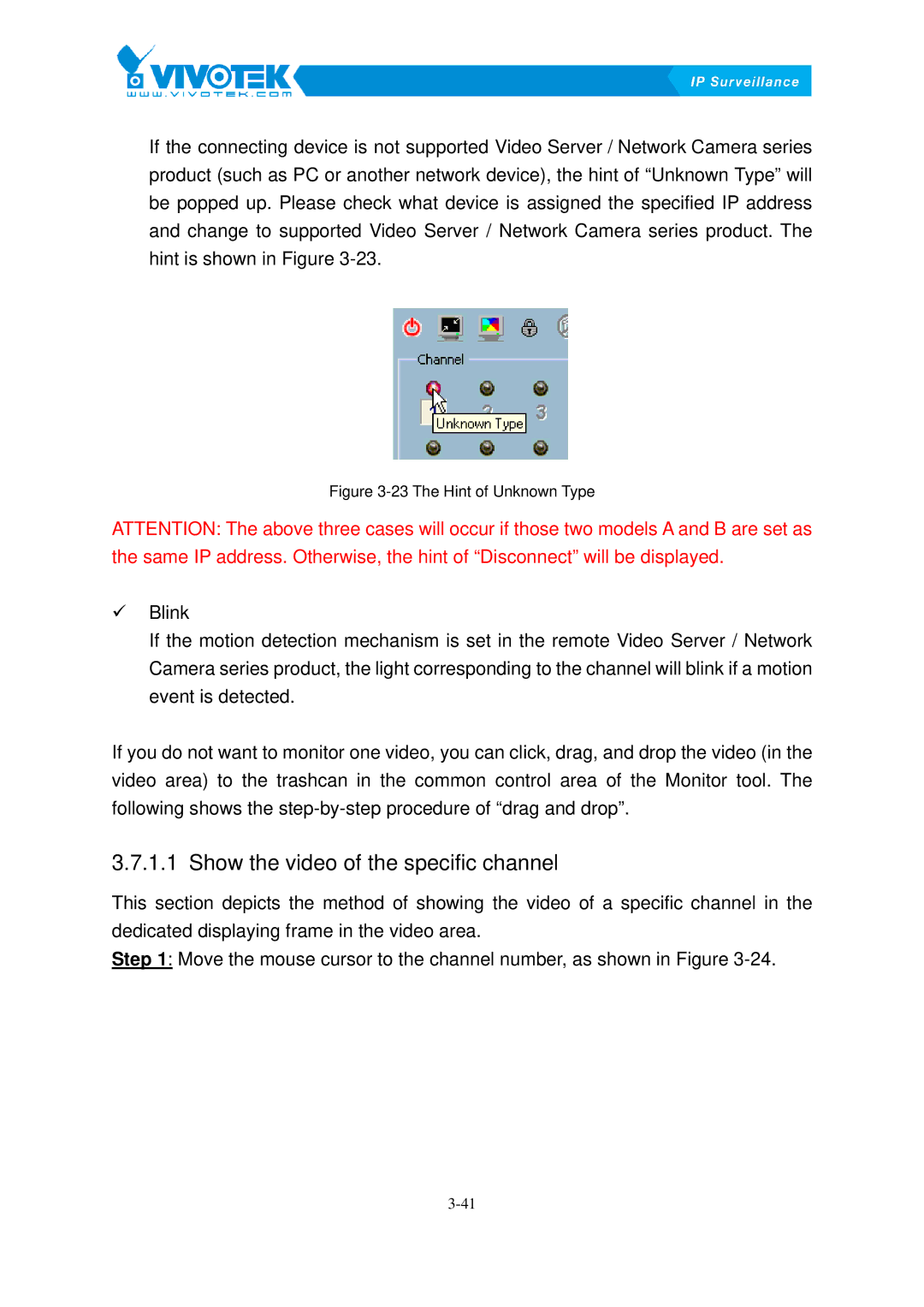 Vivotek ST3402 user manual Show67Bthe video of the specific channel, The Hint of Unknown Type 