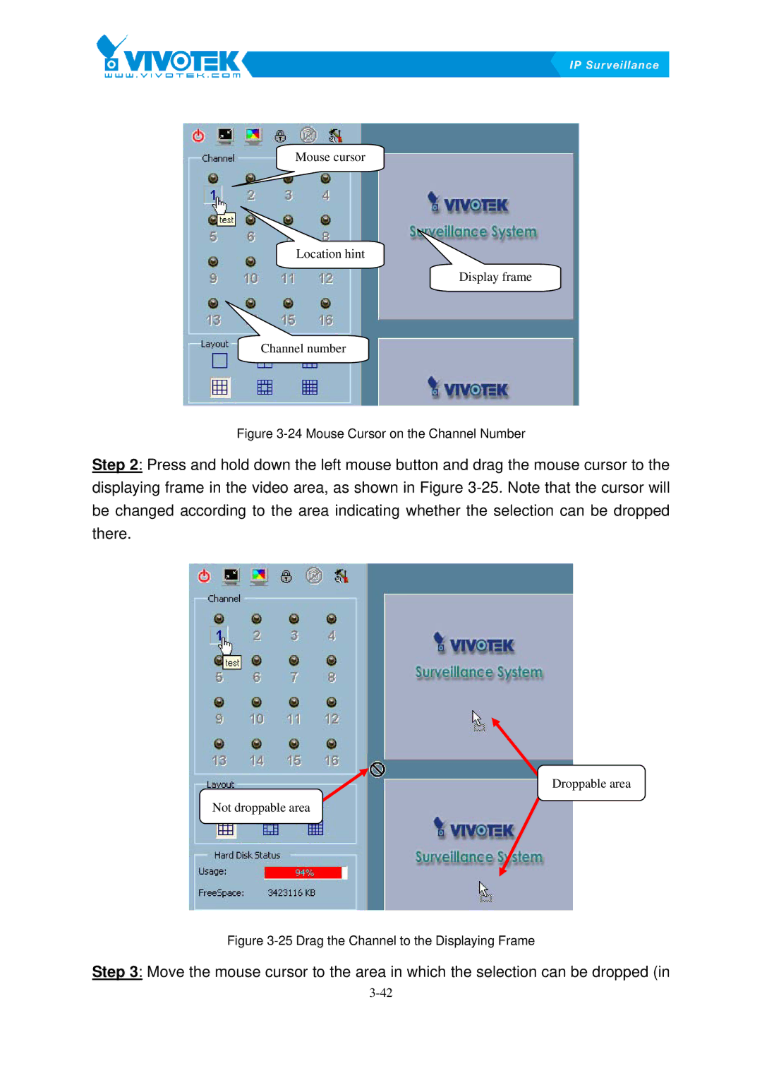 Vivotek ST3402 user manual Mouse Cursor on the Channel Number 