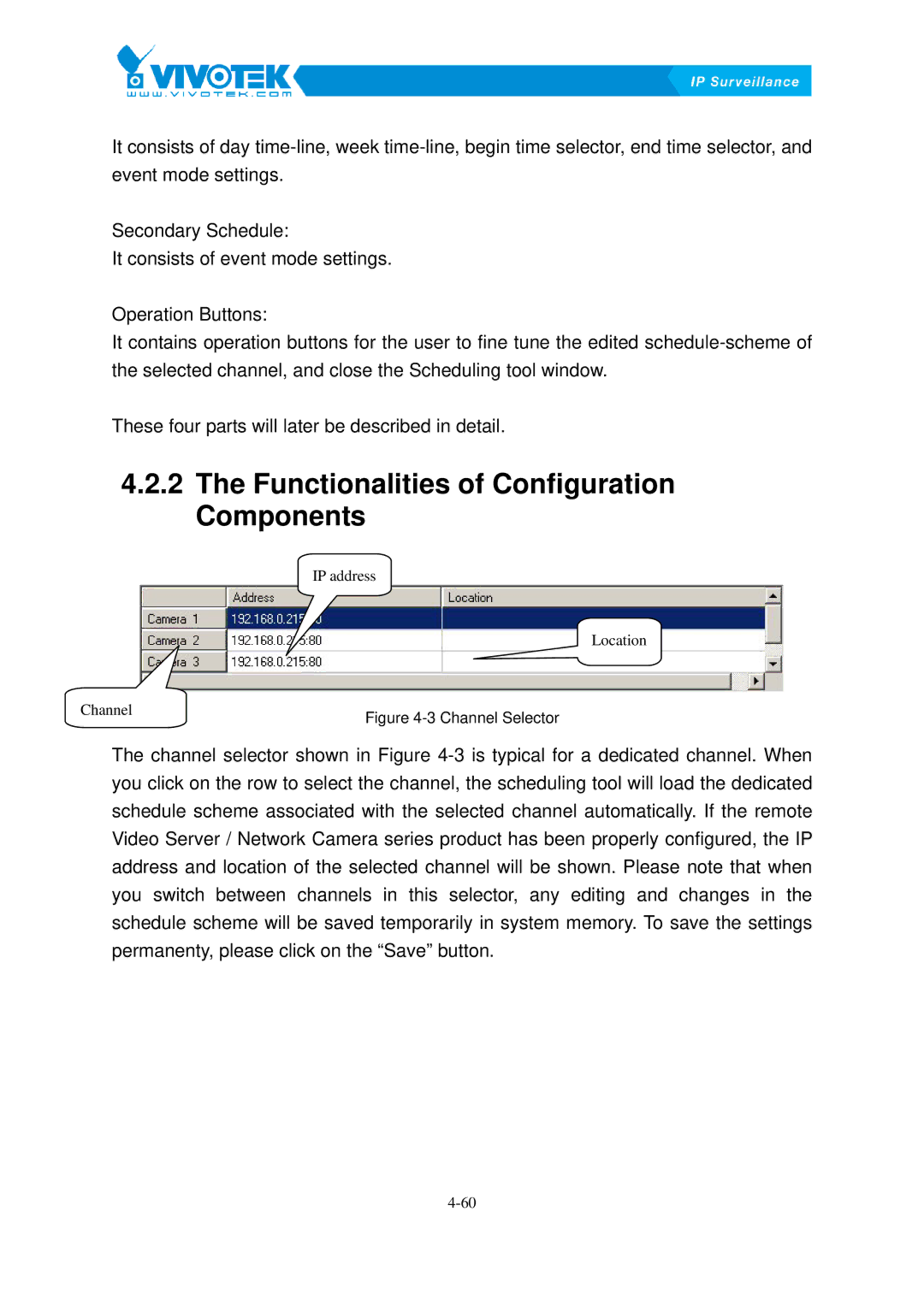 Vivotek ST3402 user manual 2 The48BFunctionalities of Configuration Components, Channel Selector 