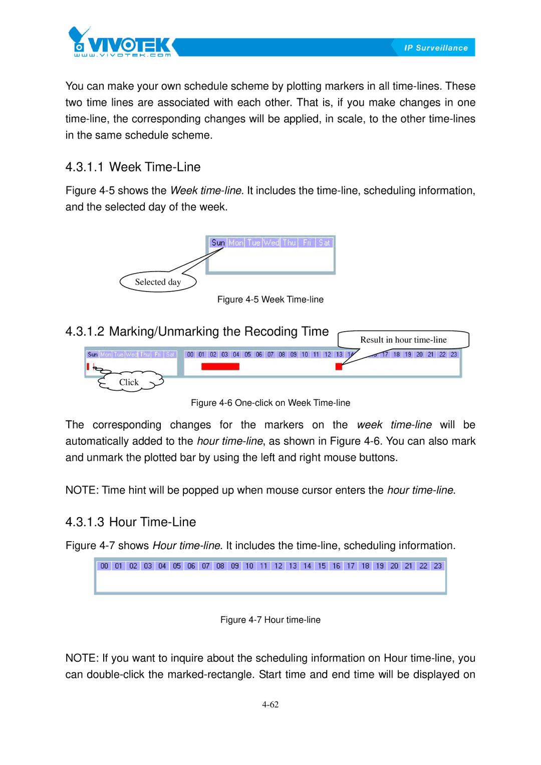 Vivotek ST3402 user manual Week73BTime-Line, Marking/Unmarking74Bthe Recoding Time, Hour75BTime-Line 