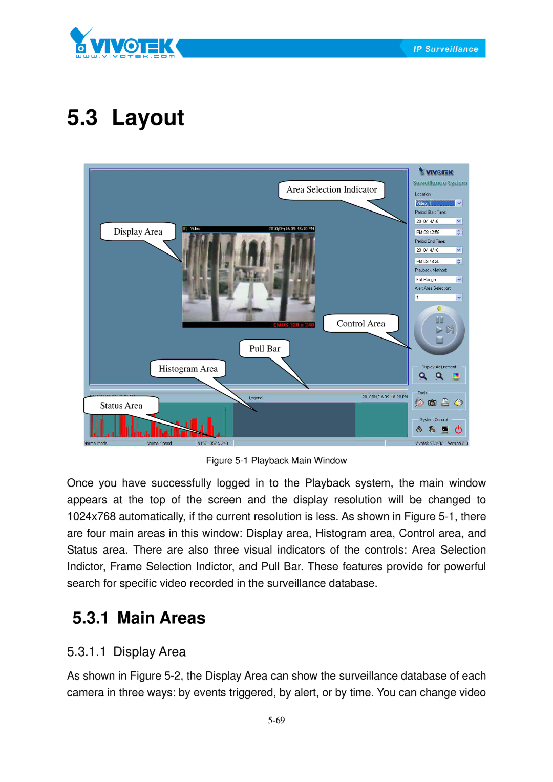 Vivotek ST3402 user manual Layout23B, Main55BAreas, Display81BArea 