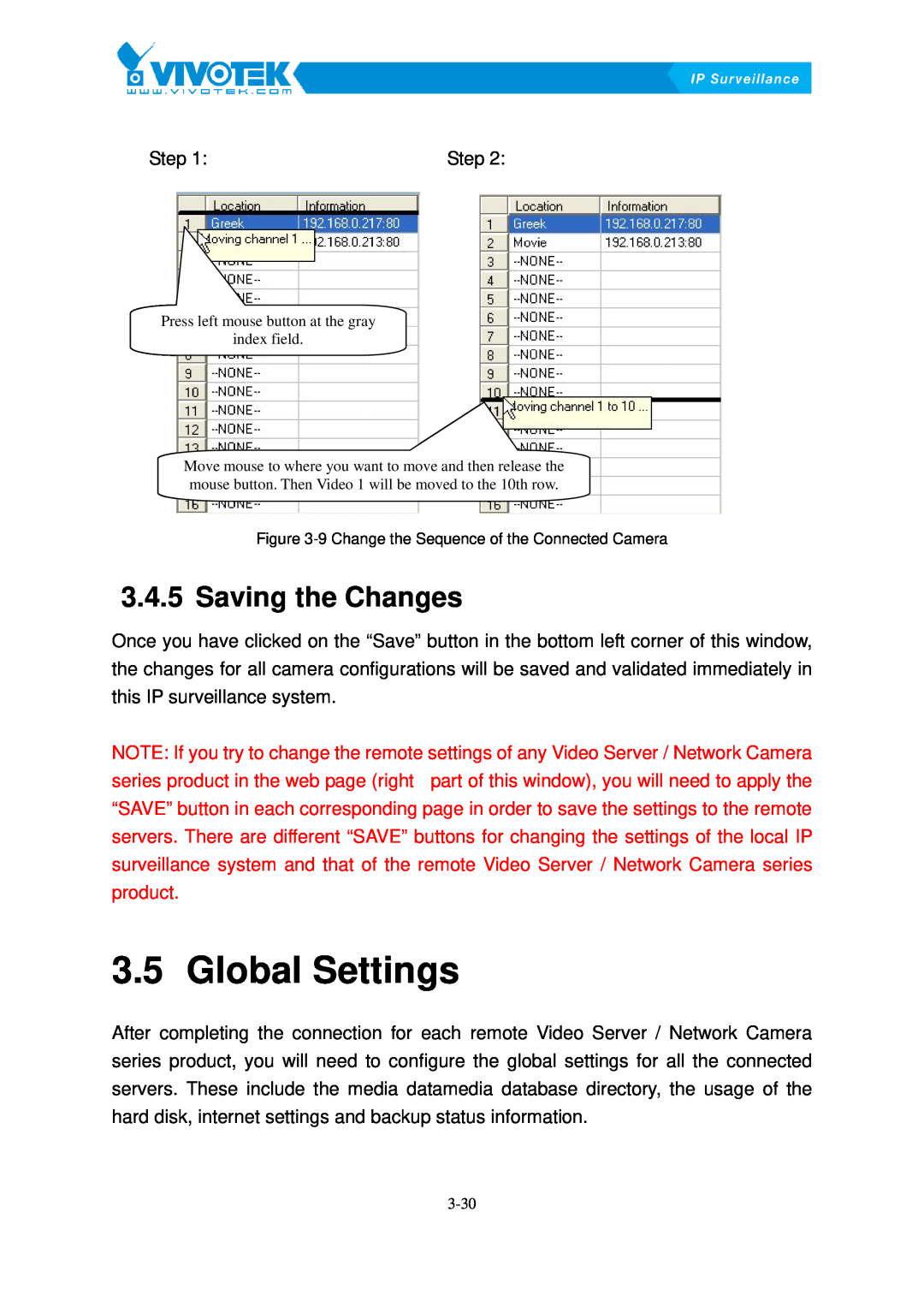 Vivotek ST3402 user manual Global14BSettings, Saving37Bthe Changes 