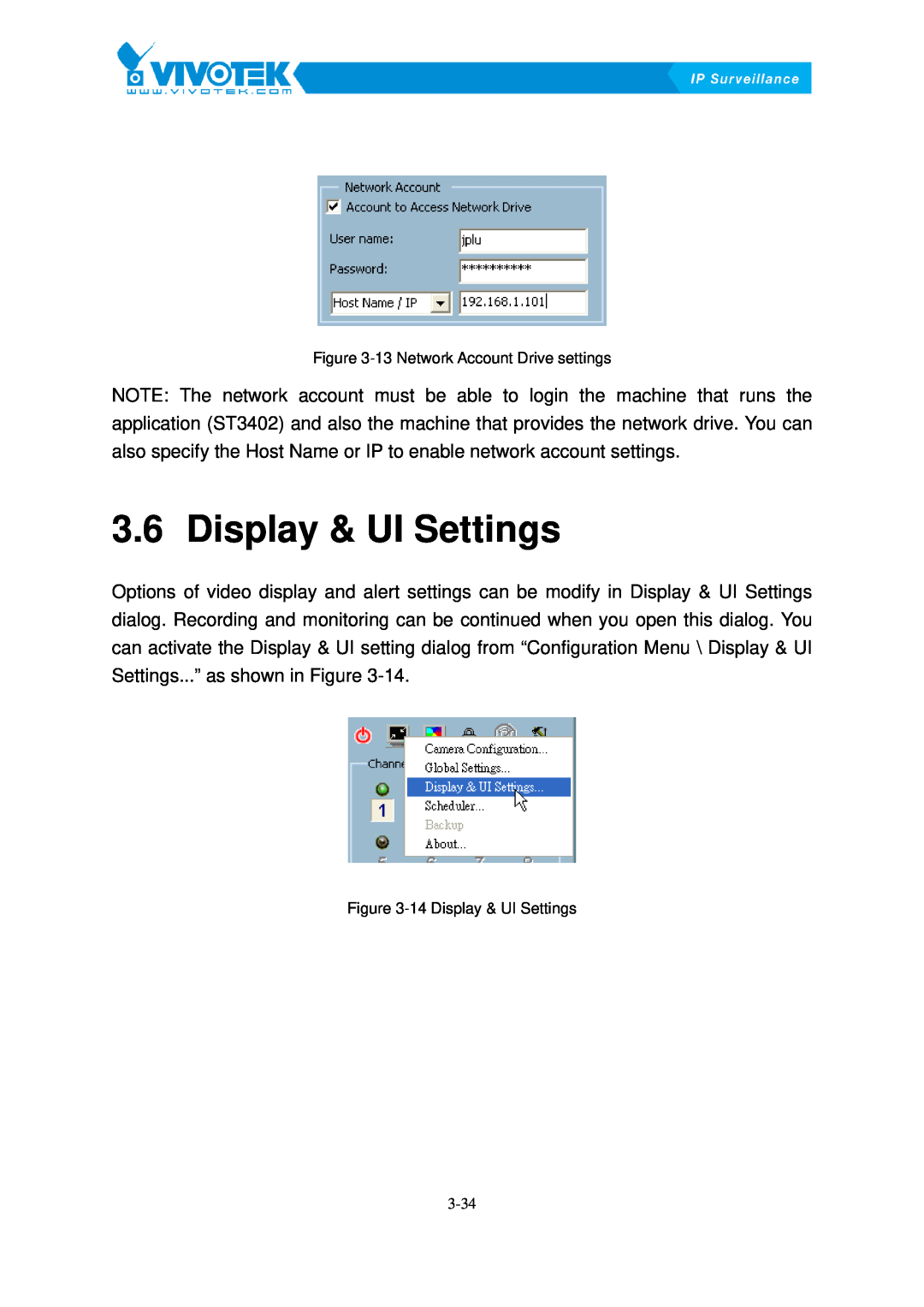 Vivotek ST3402 user manual Display15B& UI Settings 