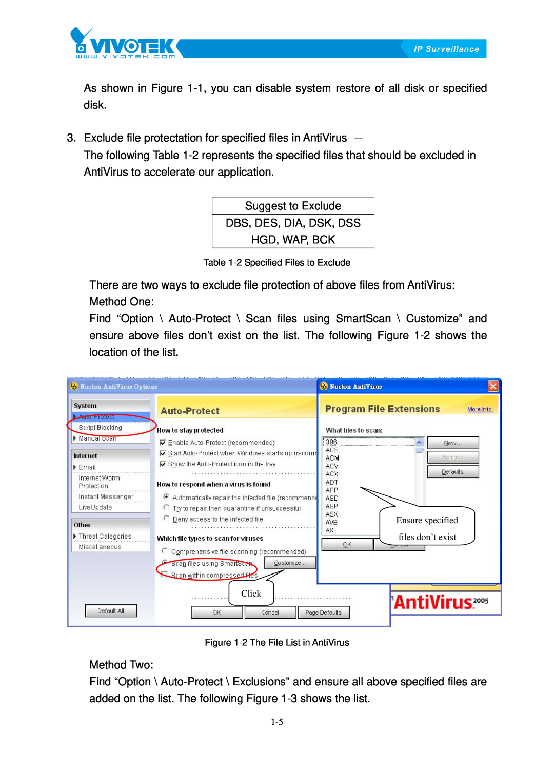 Vivotek ST3402 user manual Exclude file protectation for specified files in AntiVirus － 