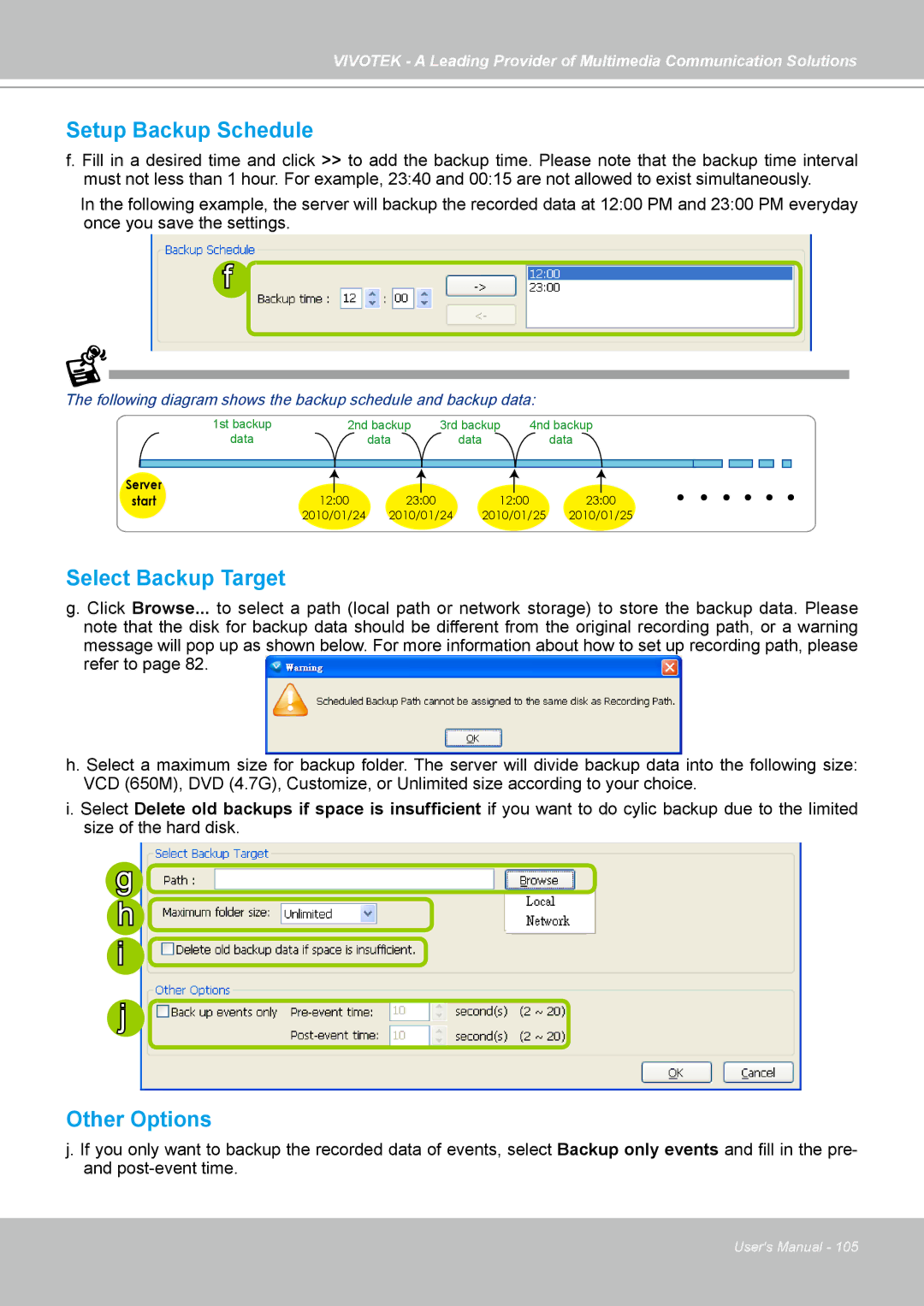 Vivotek st501 user manual Setup Backup Schedule, Select Backup Target, Other Options 