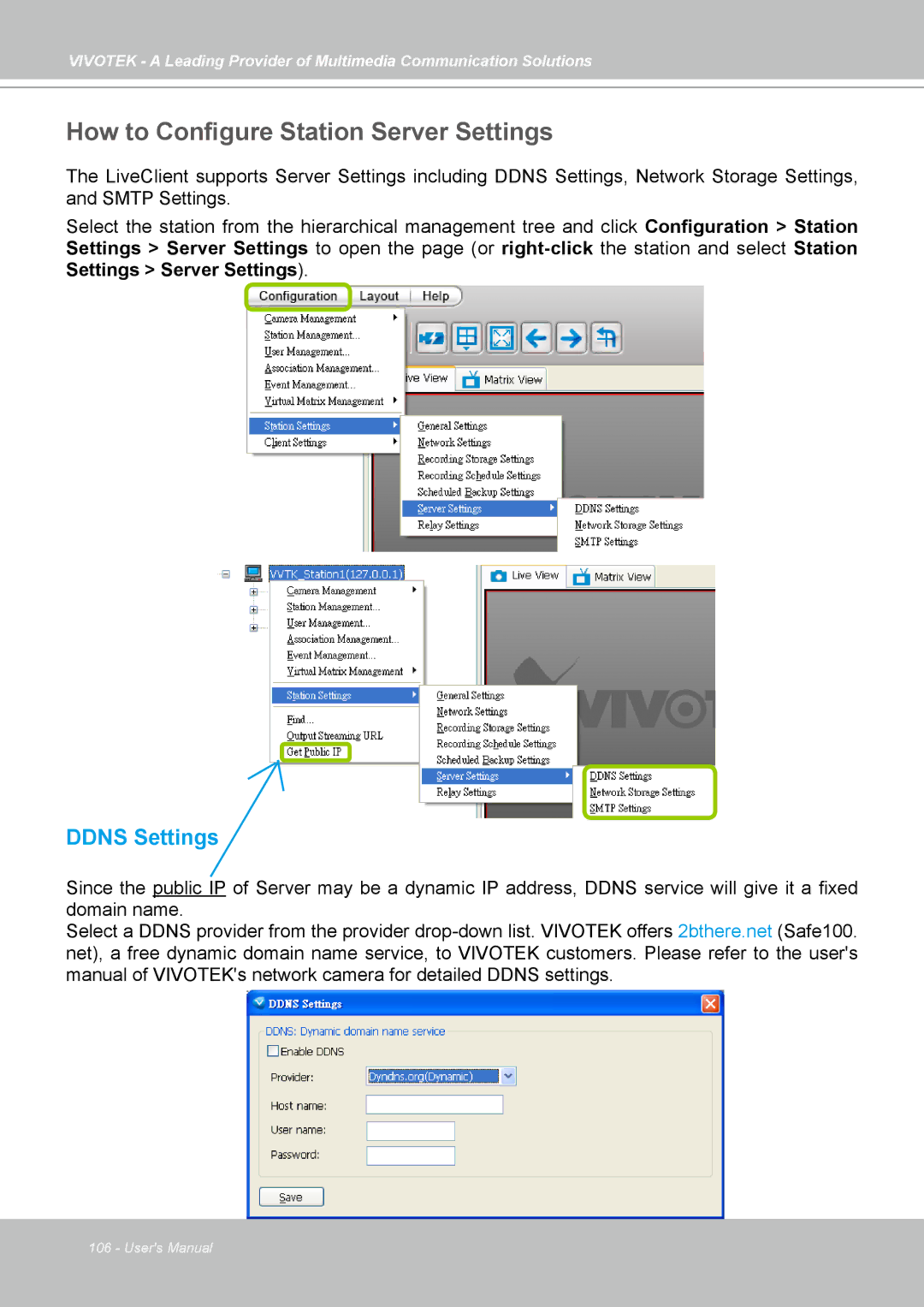 Vivotek st501 user manual How to Configure Station Server Settings, Ddns Settings 