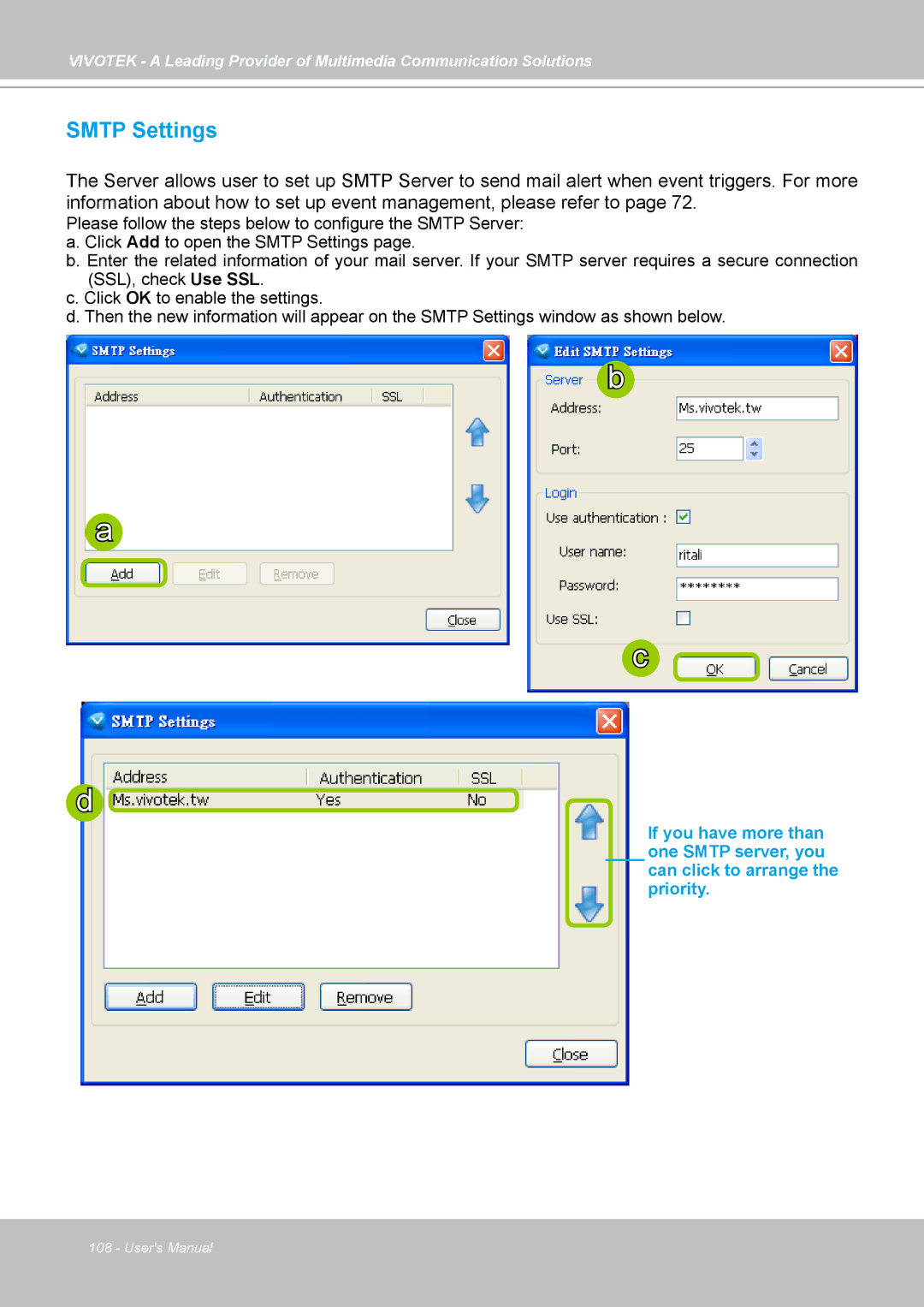 Vivotek st501 user manual Smtp Settings 