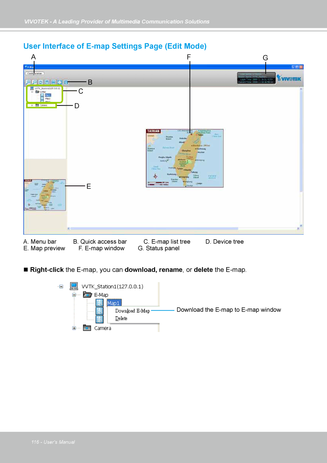 Vivotek st501 user manual User Interface of E-map Settings Page Edit Mode, Afg 