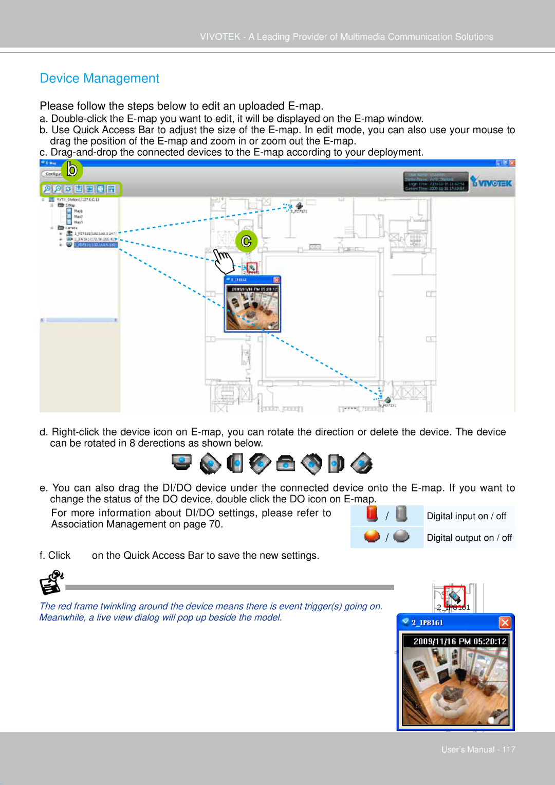 Vivotek st501 user manual Device Management, Please follow the steps below to edit an uploaded E-map 