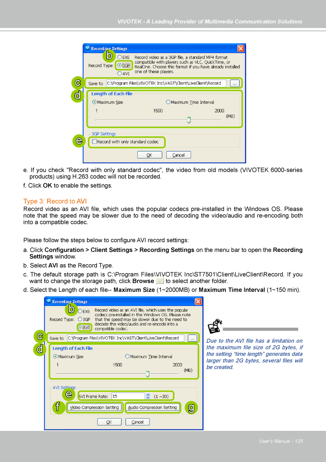 Vivotek st501 user manual Type 3 Record to AVI 