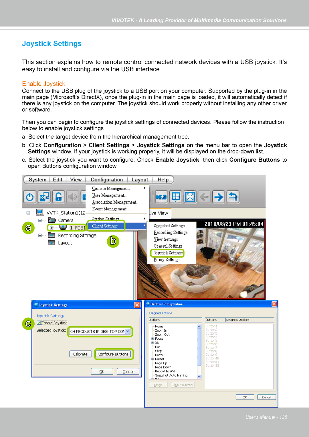 Vivotek st501 user manual Joystick Settings, Enable Joystick 