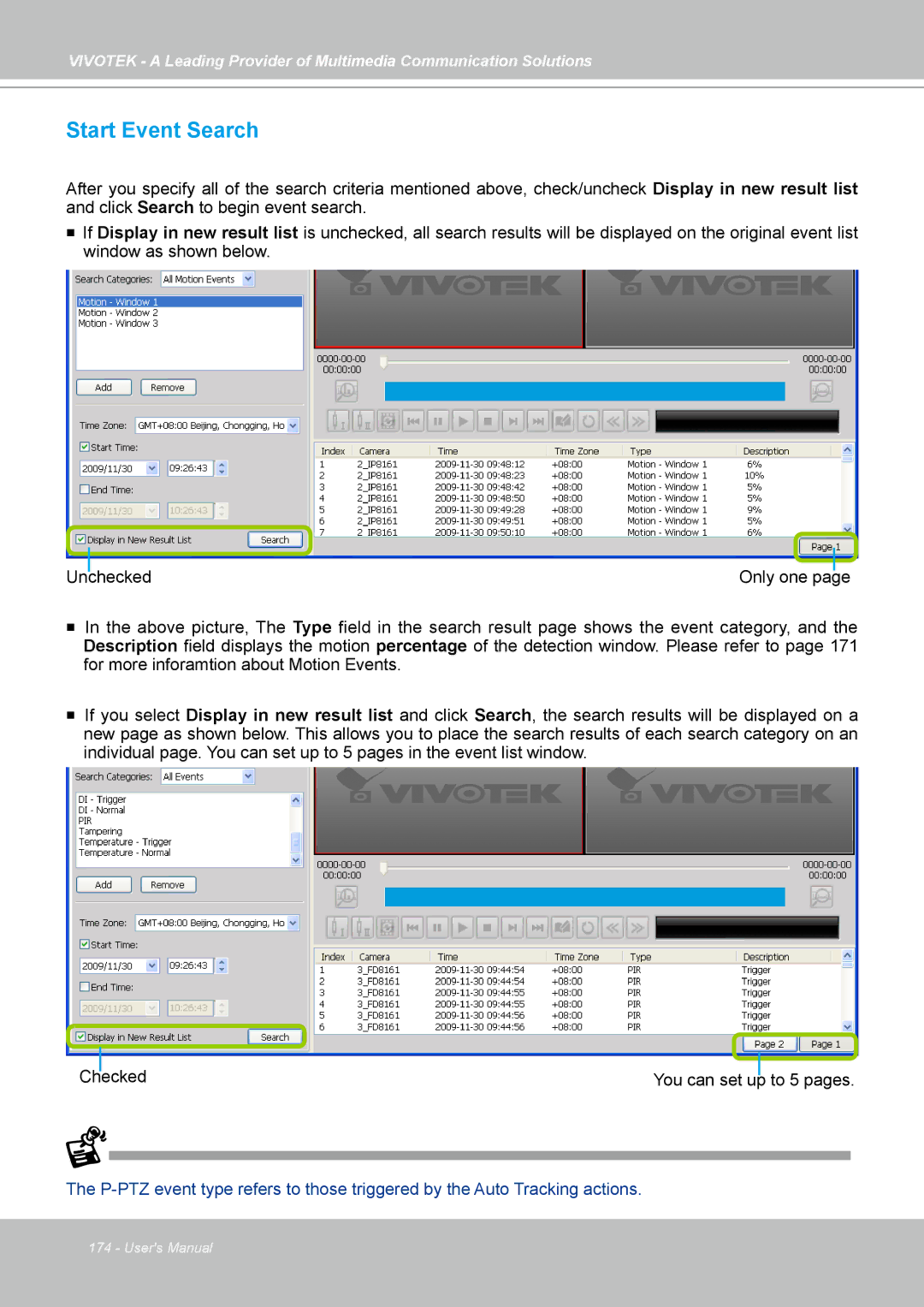 Vivotek st501 user manual Start Event Search 