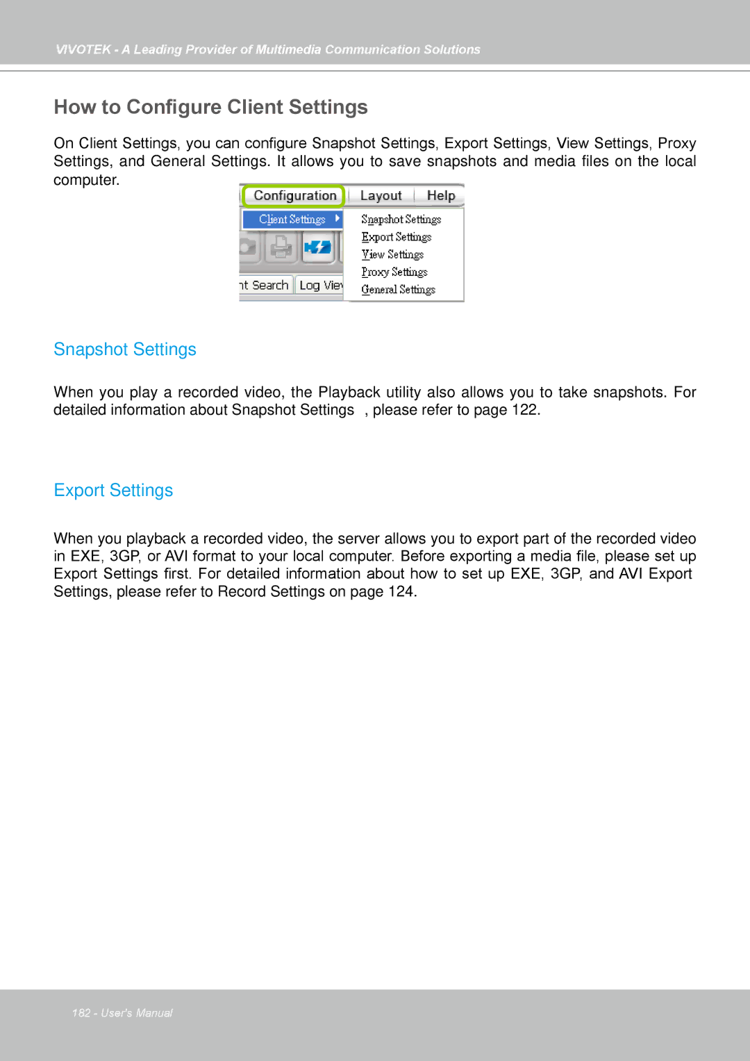 Vivotek st501 user manual How to Configure Client Settings, Export Settings 