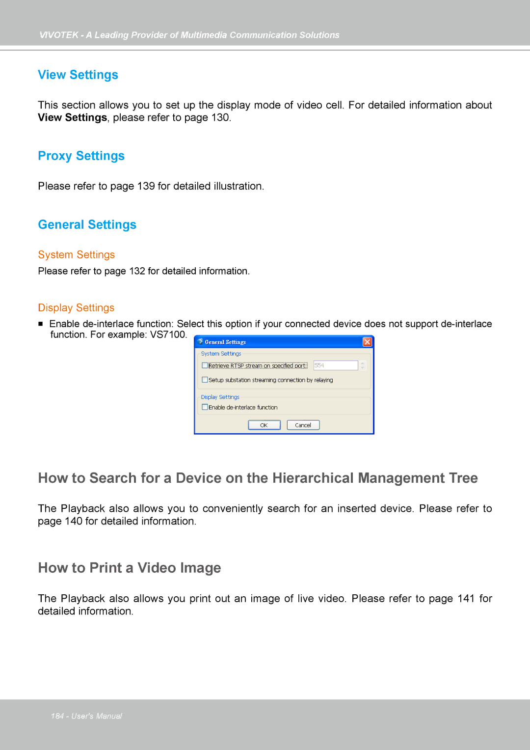 Vivotek st501 user manual View Settings, Please refer to page 139 for detailed illustration 