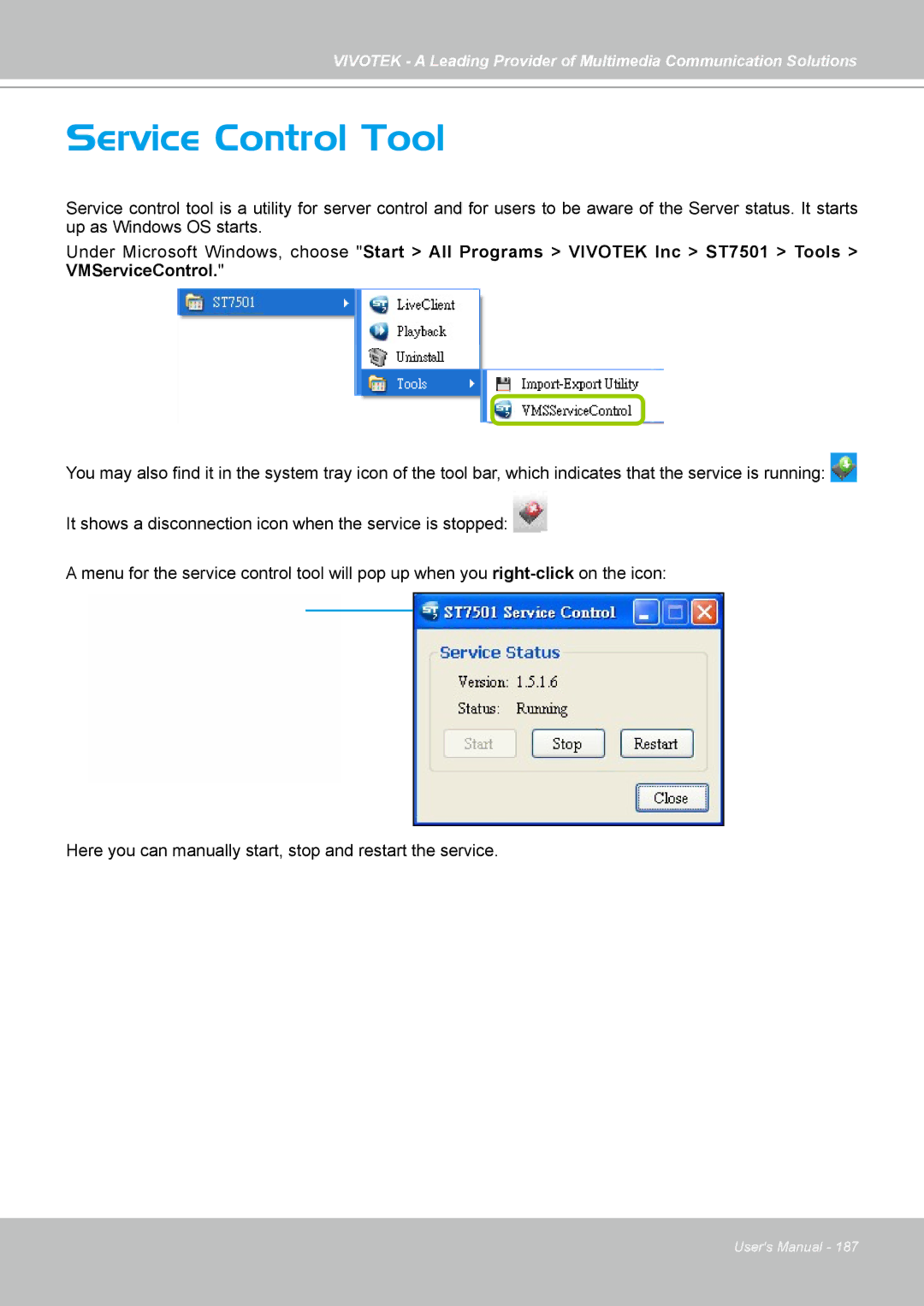 Vivotek st501 user manual Service Control Tool 