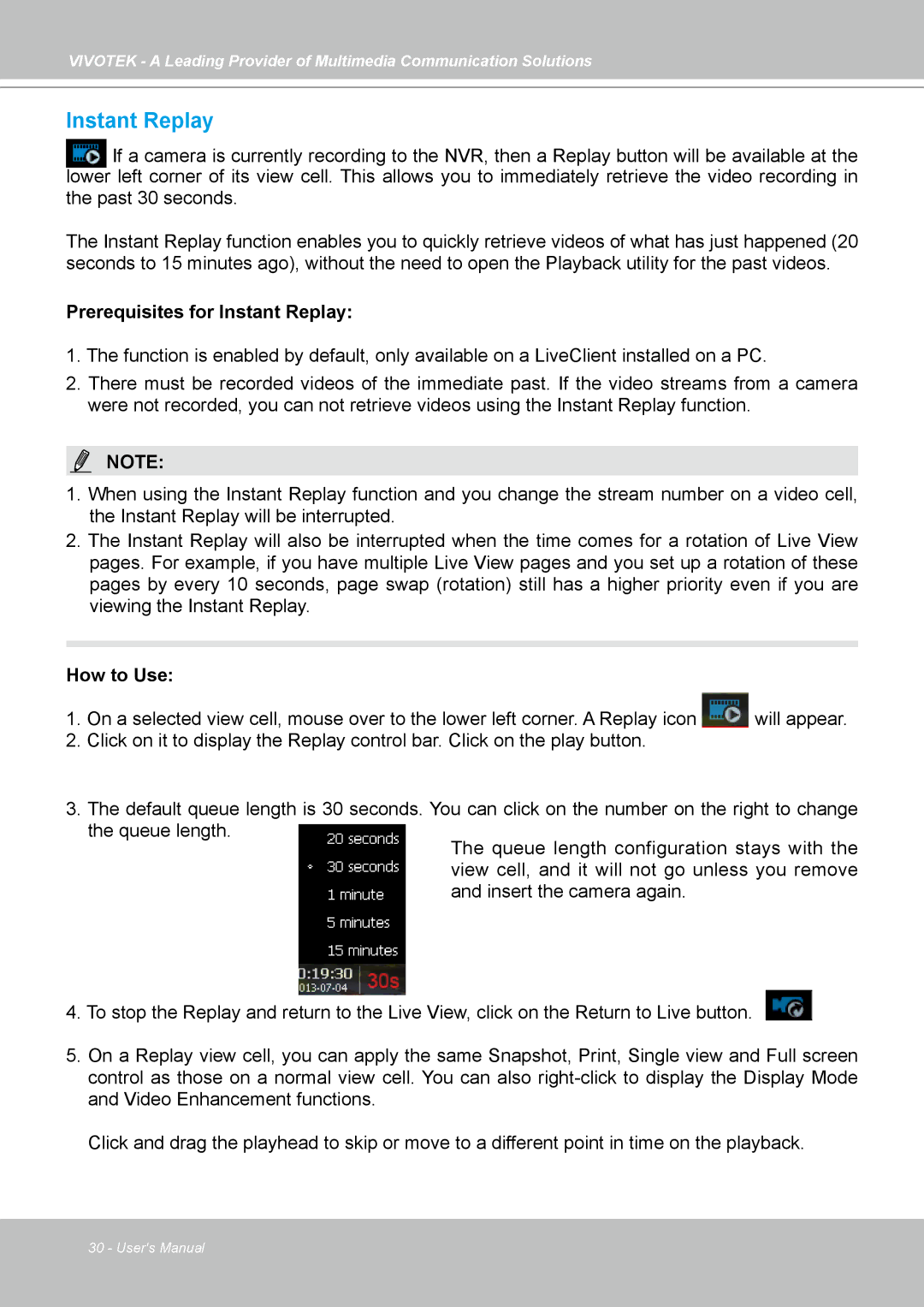 Vivotek st501 user manual Prerequisites for Instant Replay 