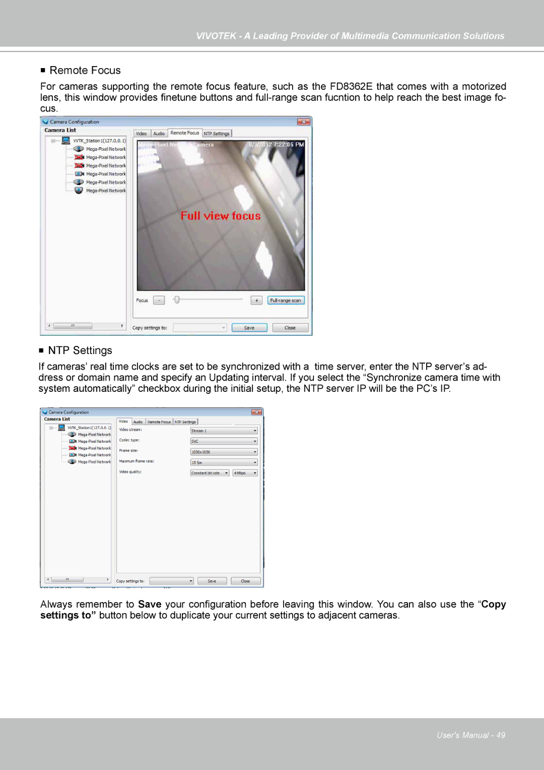 Vivotek st501 user manual  Remote Focus,  NTP Settings 