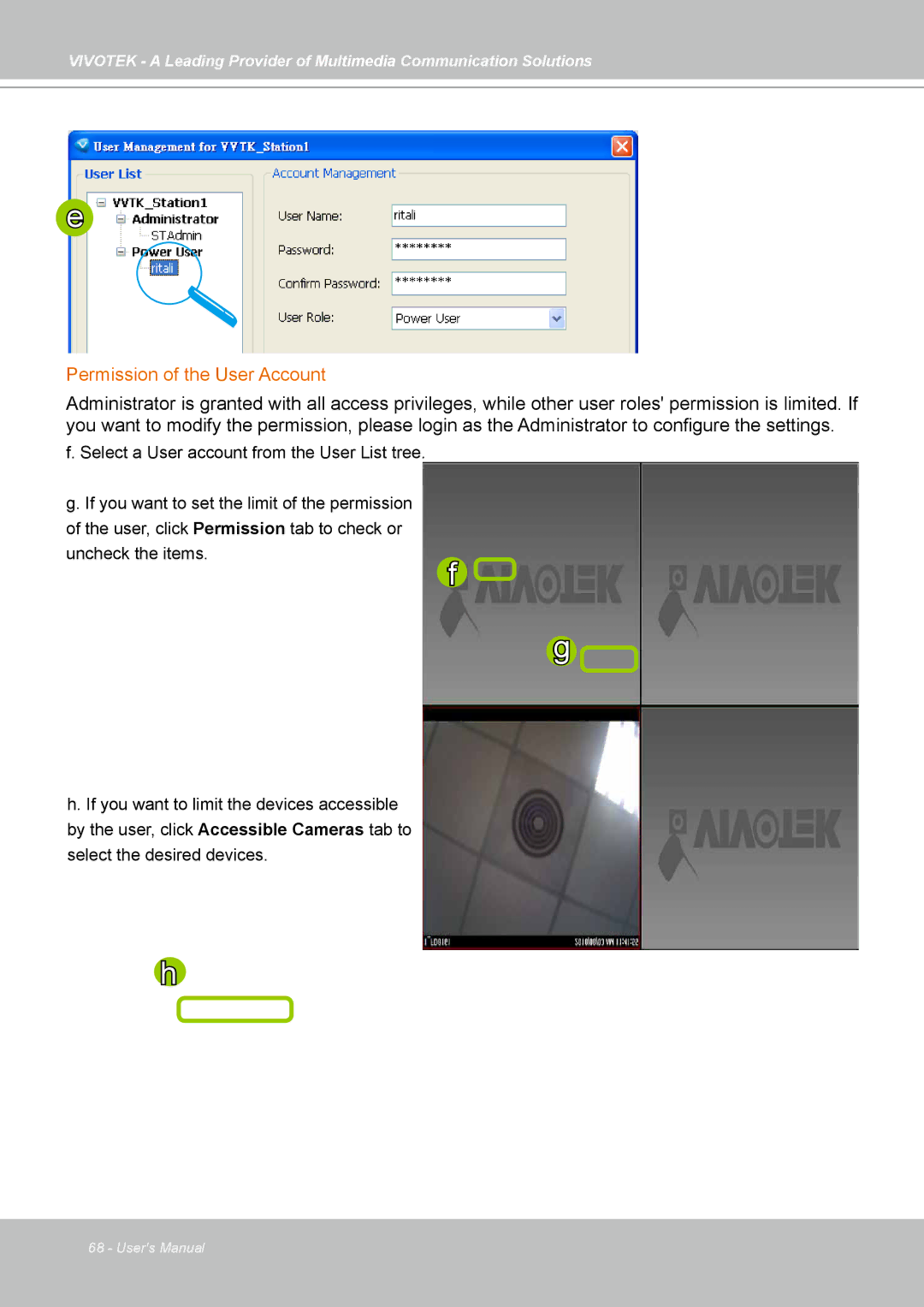 Vivotek st501 user manual Permission of the User Account 