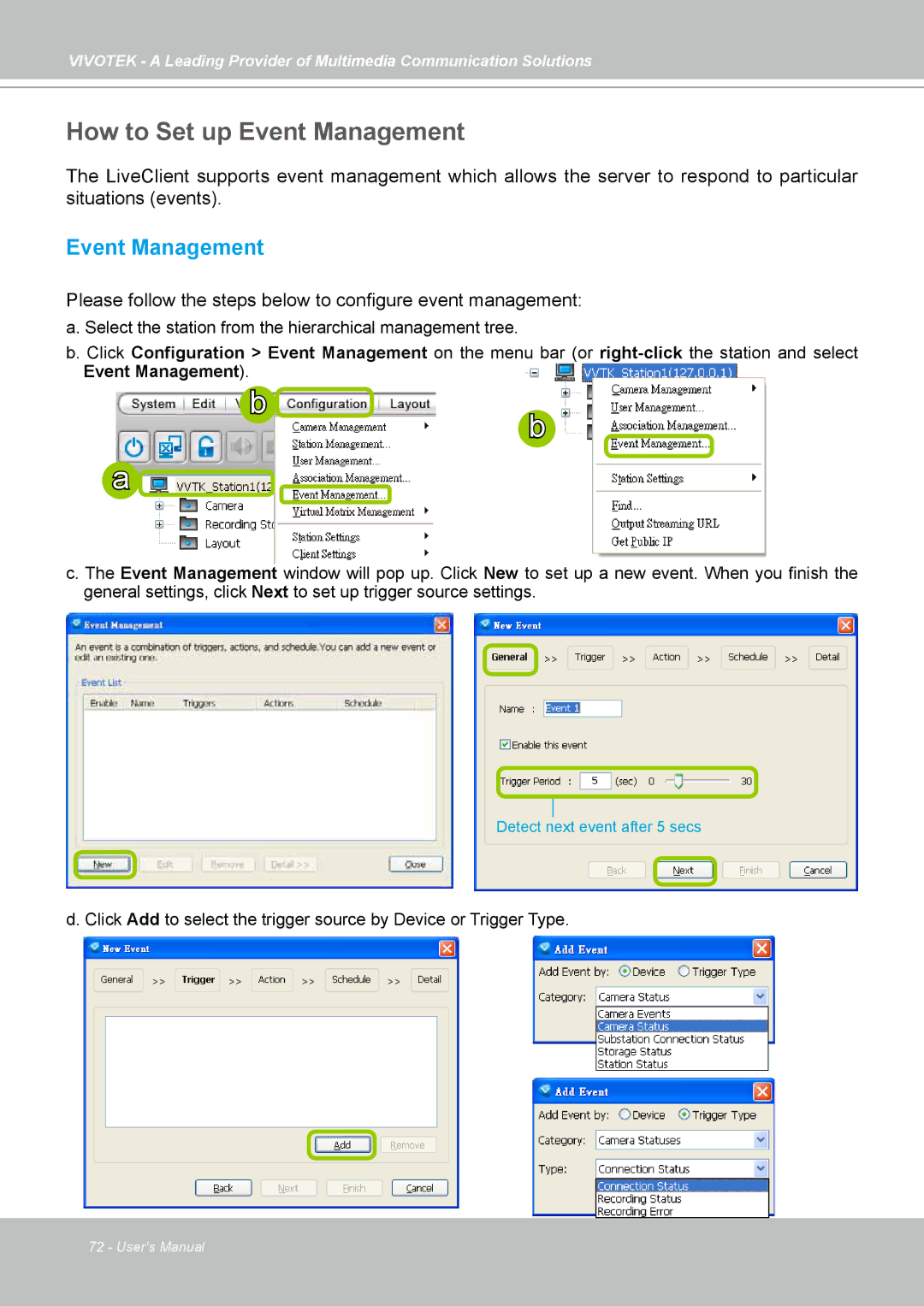 Vivotek st501 user manual How to Set up Event Management, Please follow the steps below to configure event management 