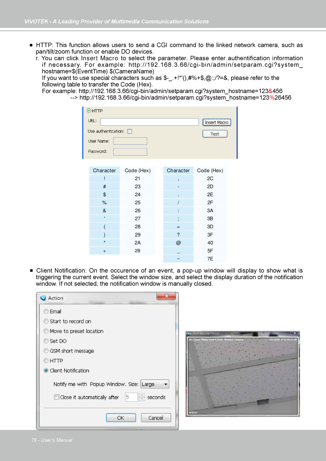 Vivotek st501 user manual Character Code Hex $24 