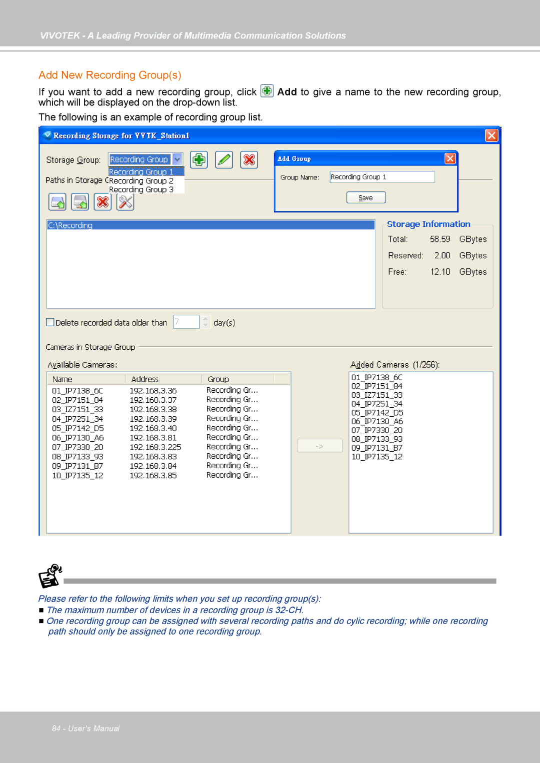 Vivotek st501 user manual Add New Recording Groups 