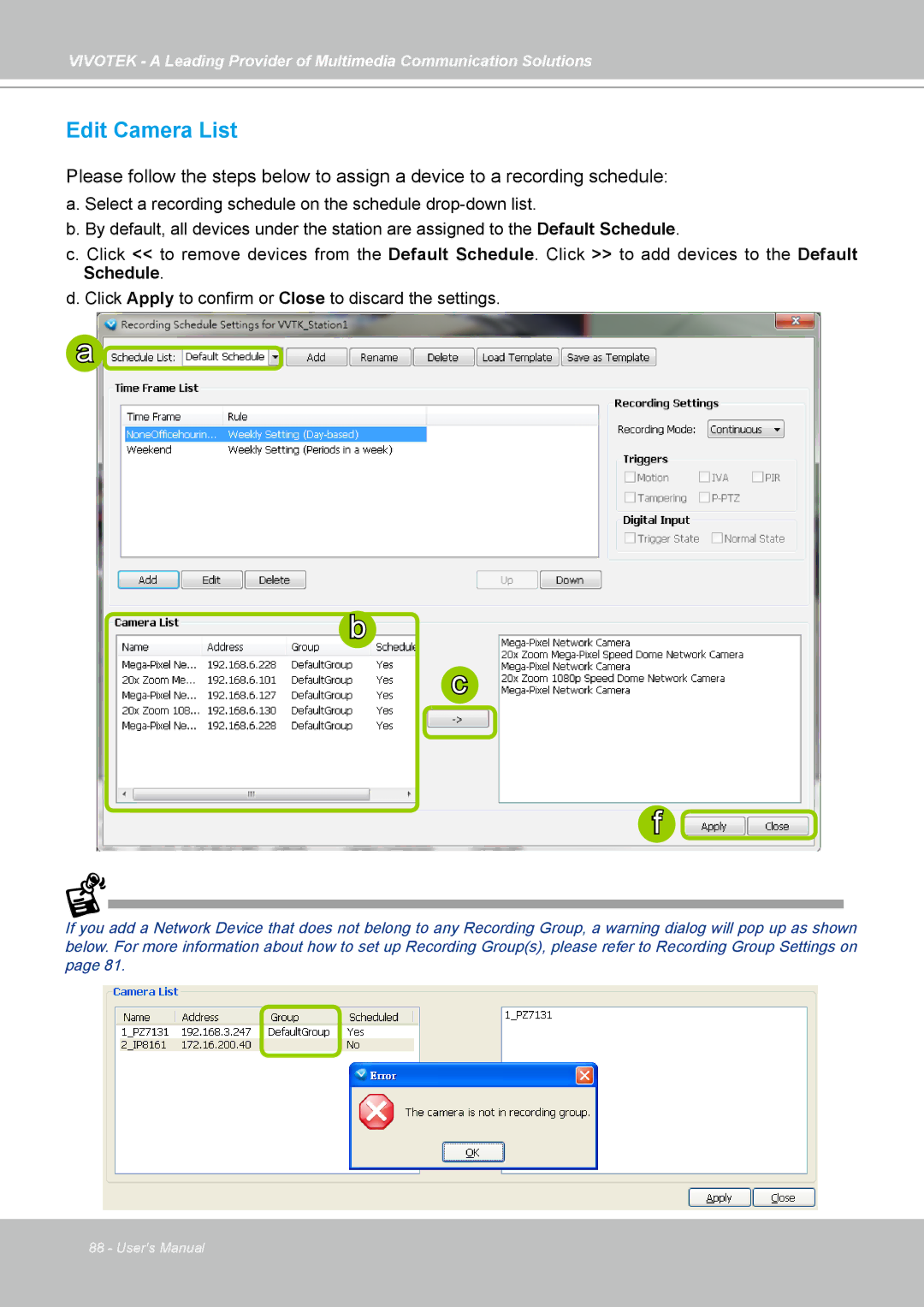 Vivotek st501 user manual Edit Camera List 