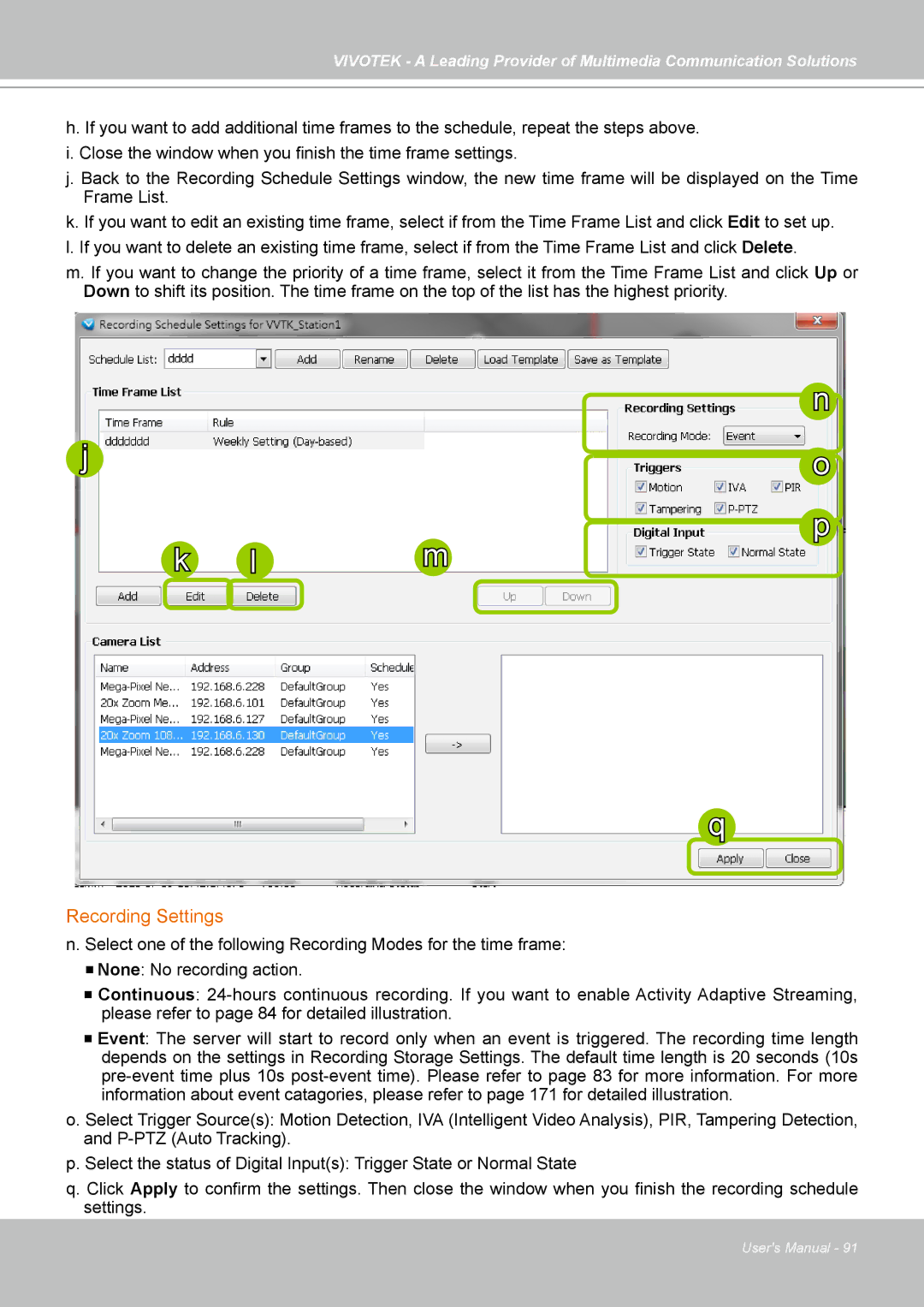 Vivotek st501 user manual Recording Settings 