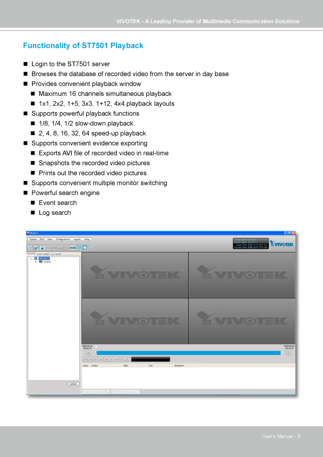 Vivotek manual Functionality of ST7501 Playback 