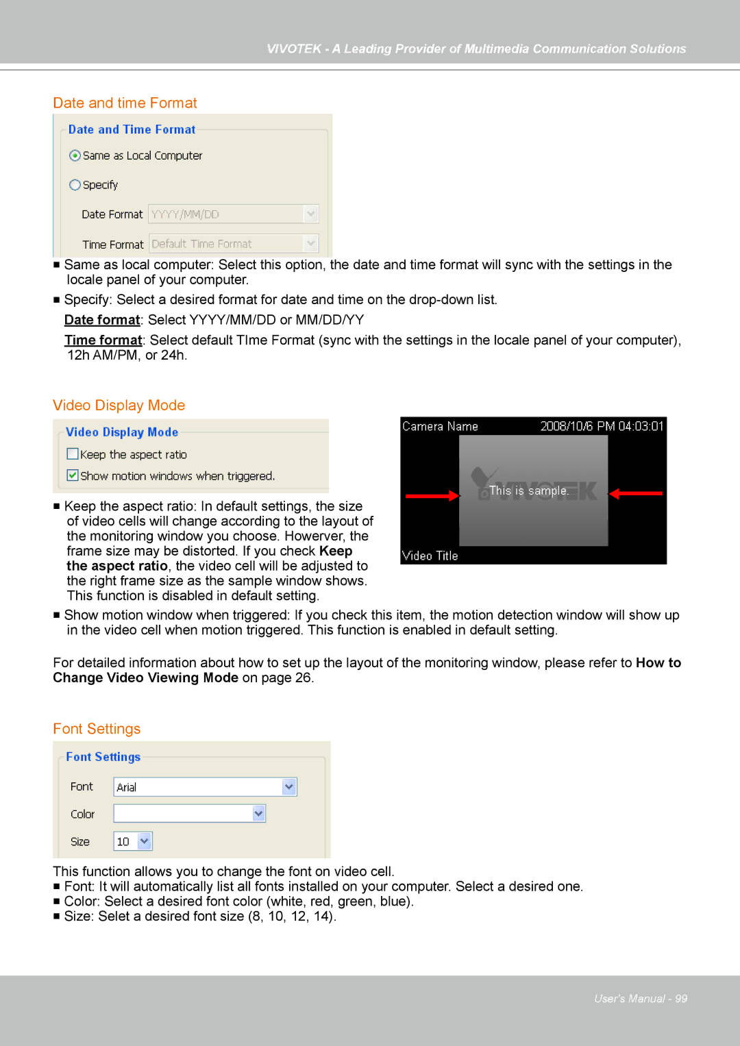 Vivotek ST7501 manual Date and time Format 