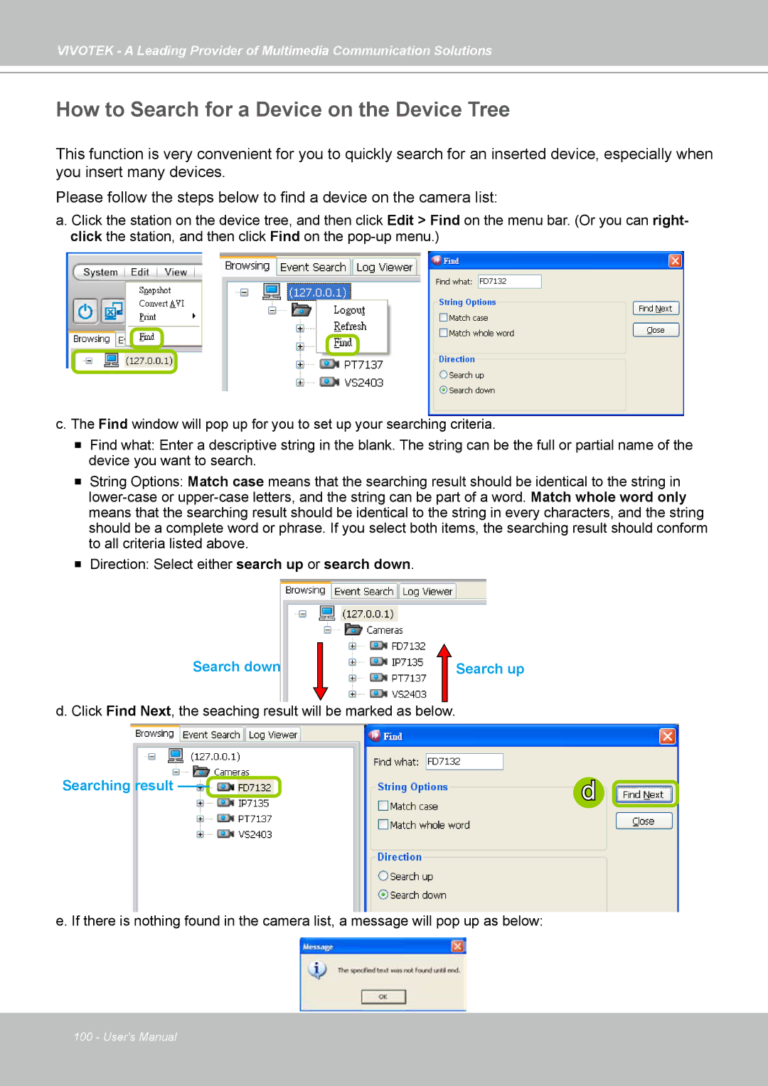 Vivotek ST7501 manual How to Search for a Device on the Device Tree 