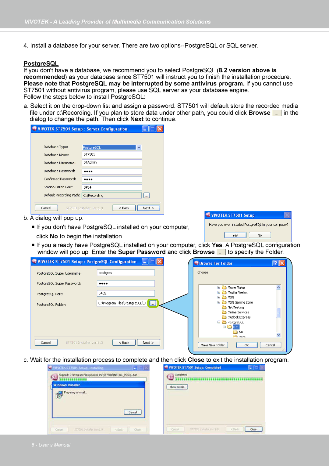 Vivotek ST7501 manual PostgreSQL 