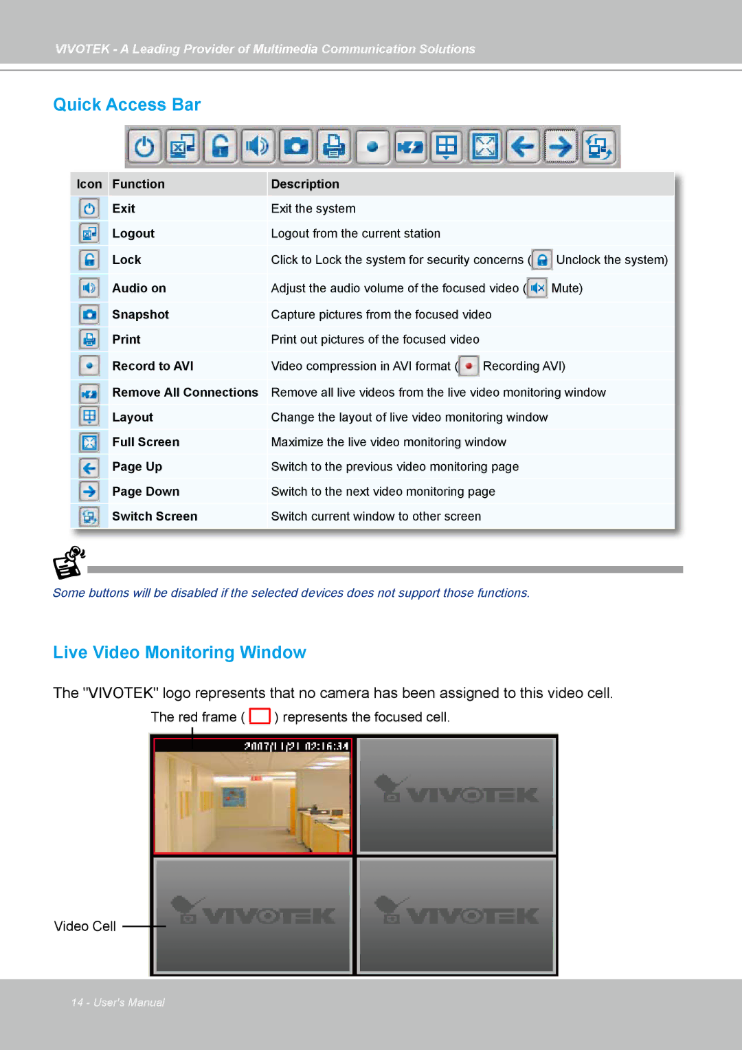 Vivotek ST7501 manual Quick Access Bar, Live Video Monitoring Window 