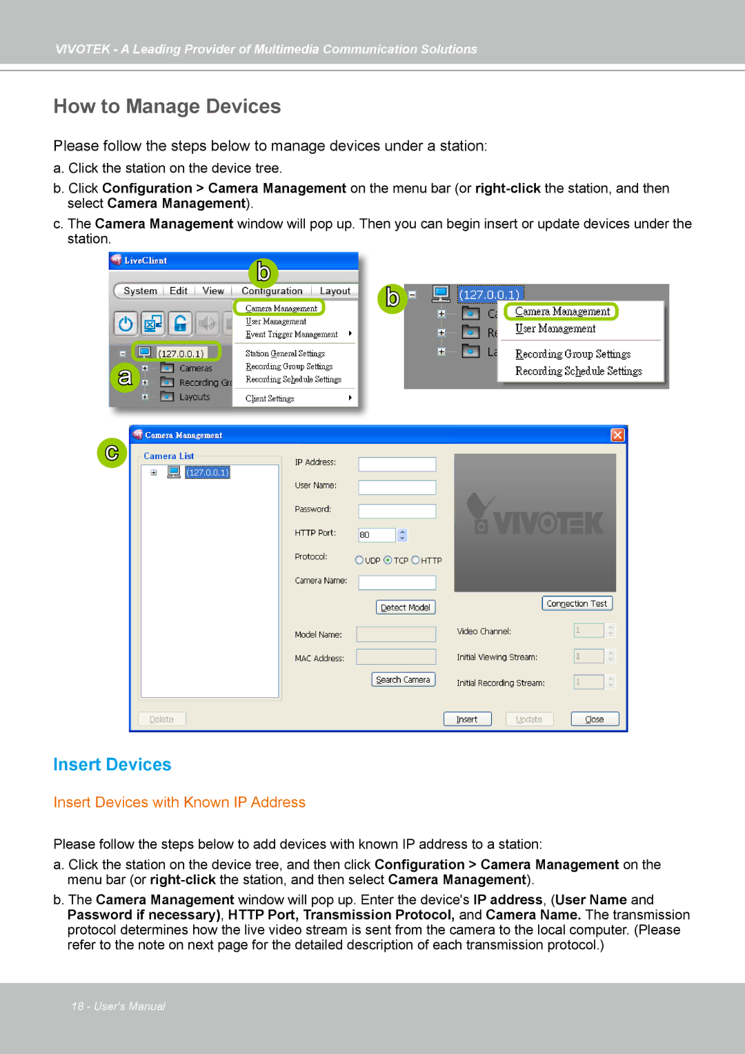 Vivotek ST7501 manual How to Manage Devices, Insert Devices with Known IP Address 