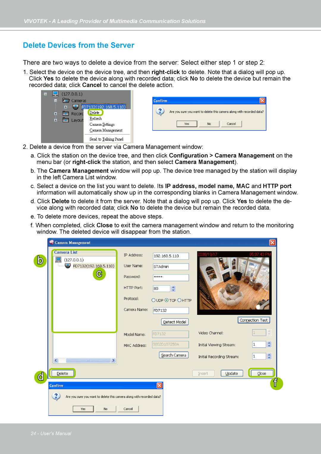 Vivotek ST7501 manual Delete Devices from the Server 