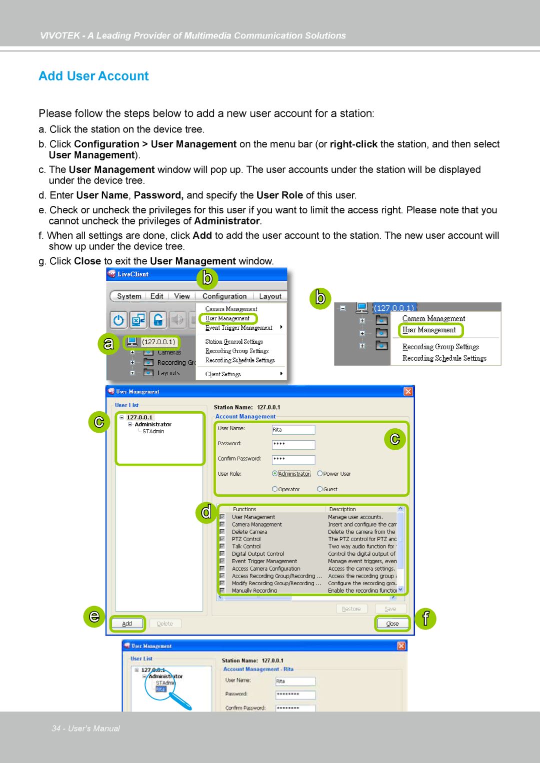 Vivotek ST7501 manual Add User Account 