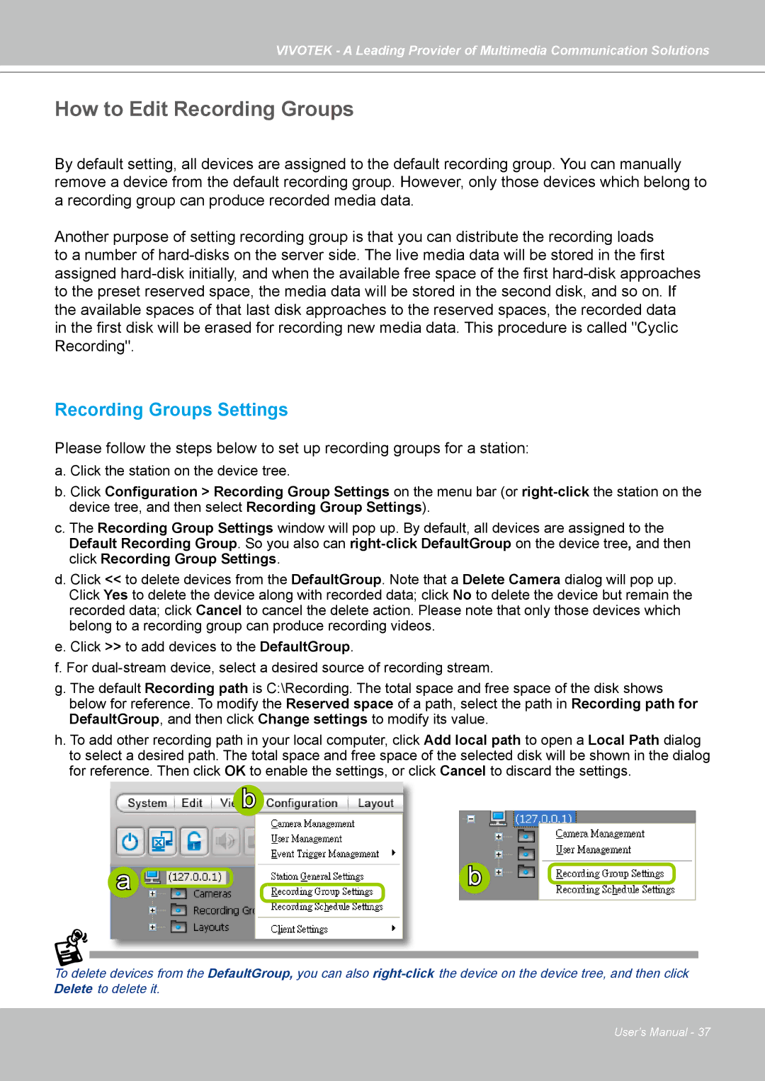 Vivotek ST7501 manual How to Edit Recording Groups, Recording Groups Settings 